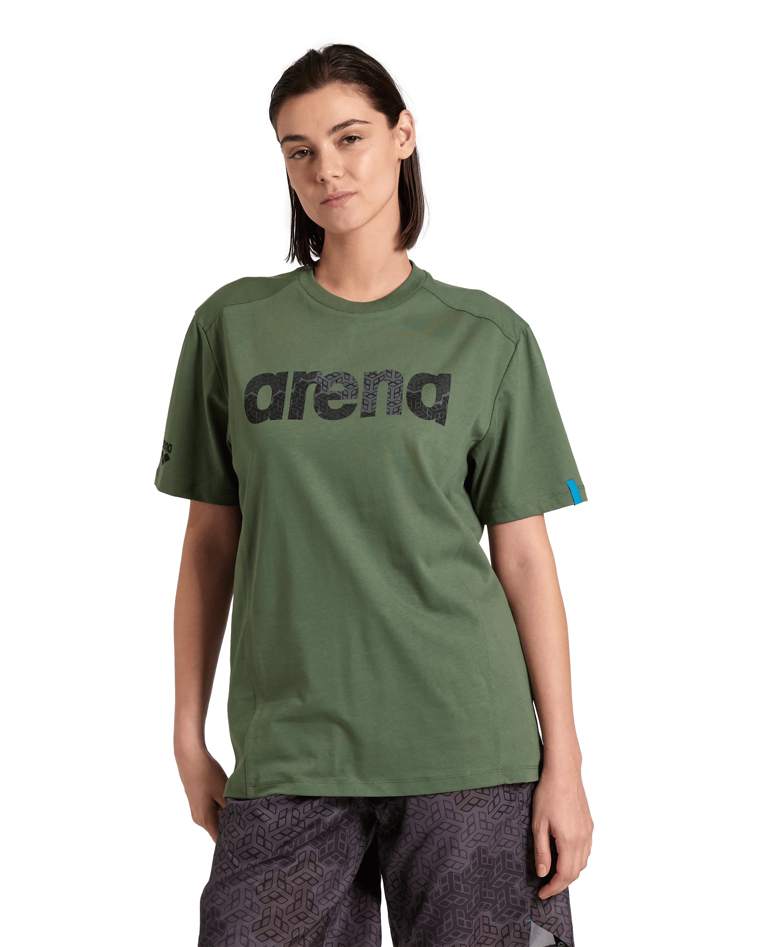 Arena Unisex T-shirt Cotton Logo Sage Made In Green Oeko Tex Recycled Fabric Designed In Italy