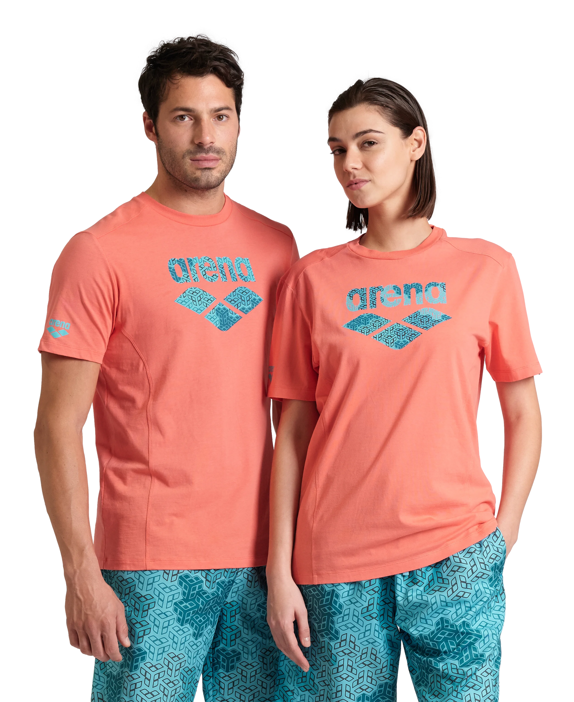 Arena Unisex T-shirt Cotton Logo Calypso Coral Made In Green Oeko Tex Recycled Fabric Designed In Italy