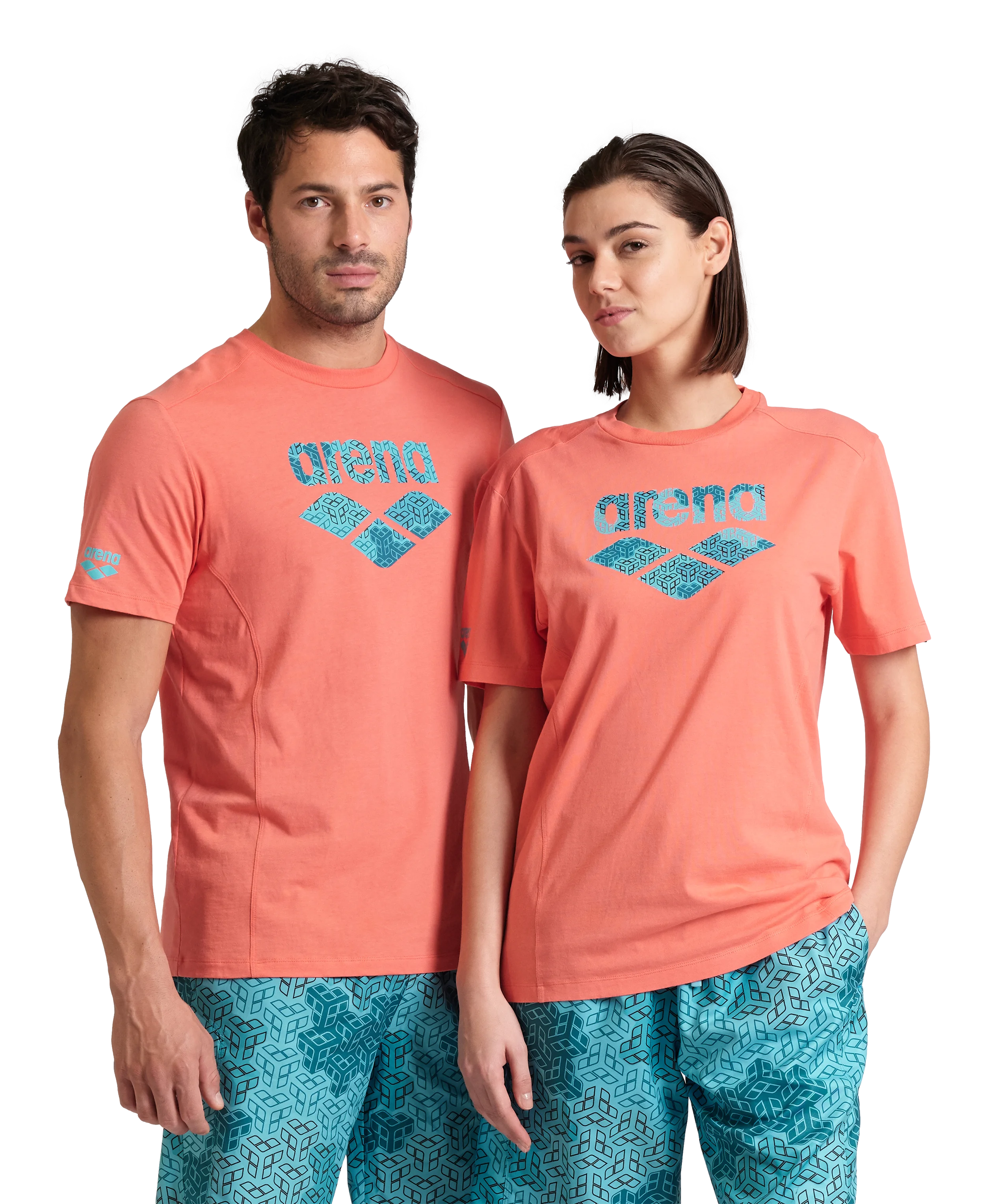 Arena Unisex T-shirt Cotton Logo Calypso Coral Made In Green Oeko Tex Recycled Fabric Designed In Italy