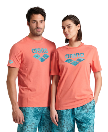 Arena Unisex T-shirt Cotton Logo Calypso Coral Made In Green Oeko Tex Recycled Fabric Designed In Italy