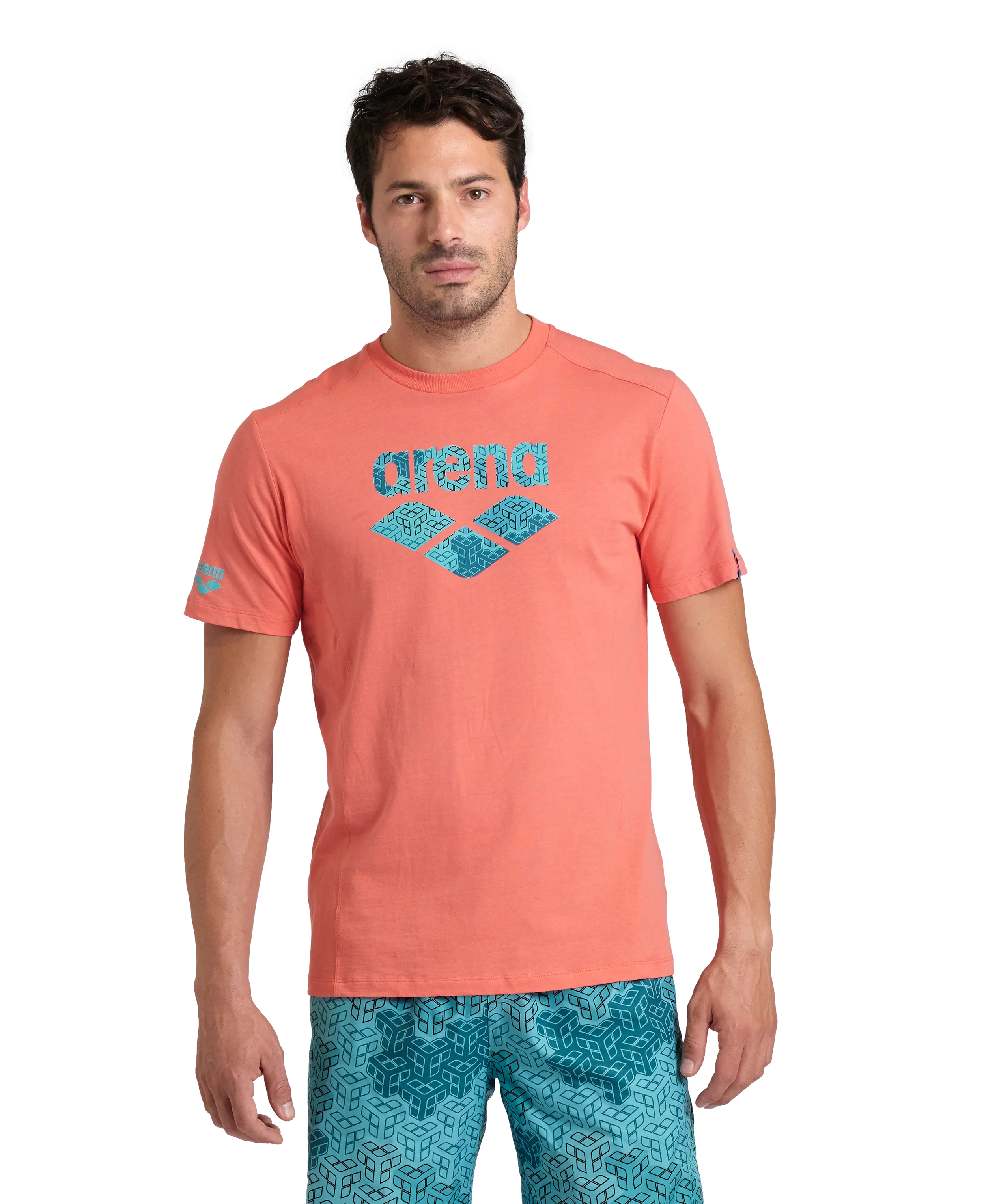 Arena Unisex T-shirt Cotton Logo Calypso Coral Made In Green Oeko Tex Recycled Fabric Designed In Italy