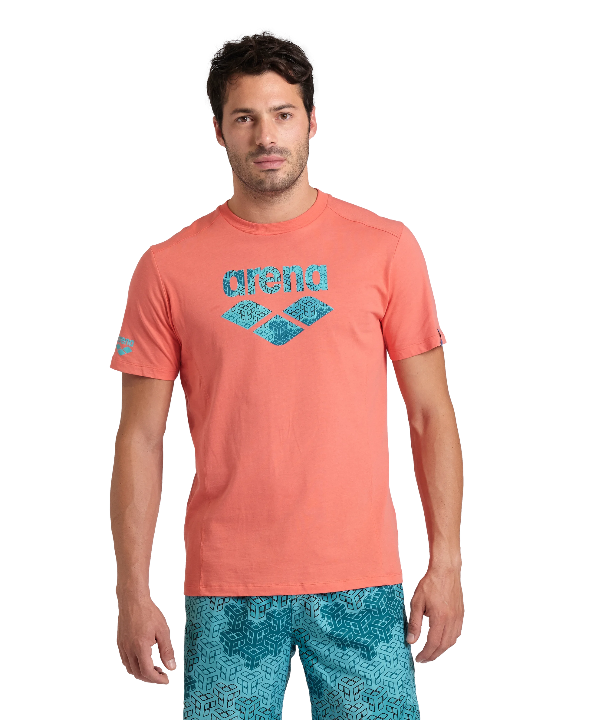 Arena Unisex T-shirt Cotton Logo Calypso Coral Made In Green Oeko Tex Recycled Fabric Designed In Italy