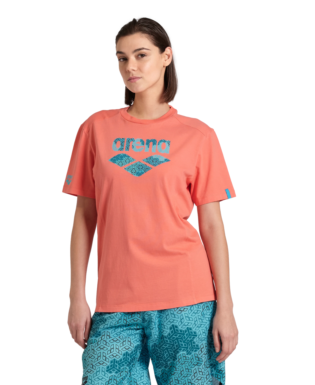 Arena Unisex T-shirt Cotton Logo Calypso Coral Made In Green Oeko Tex Recycled Fabric Designed In Italy