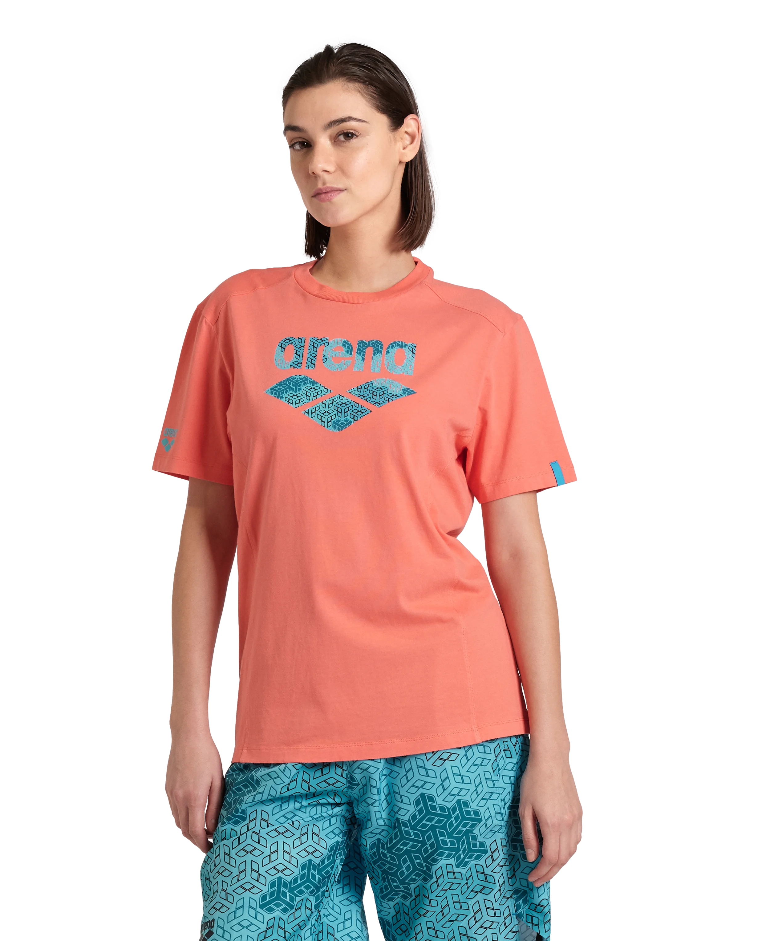 Arena Unisex T-shirt Cotton Logo Calypso Coral Made In Green Oeko Tex Recycled Fabric Designed In Italy