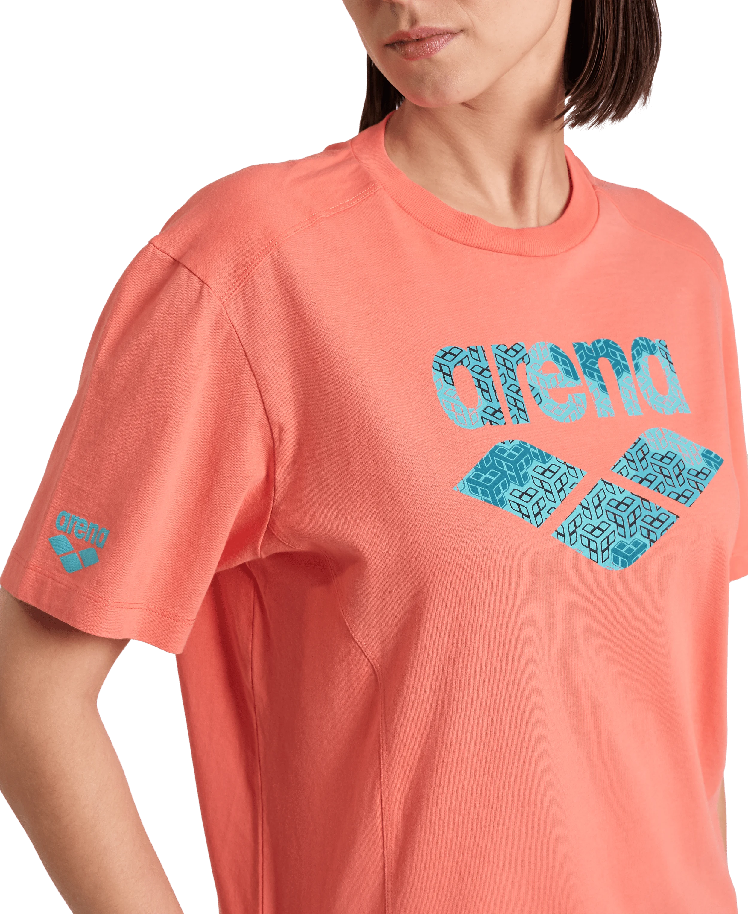 Arena Unisex T-shirt Cotton Logo Calypso Coral Made In Green Oeko Tex Recycled Fabric Designed In Italy