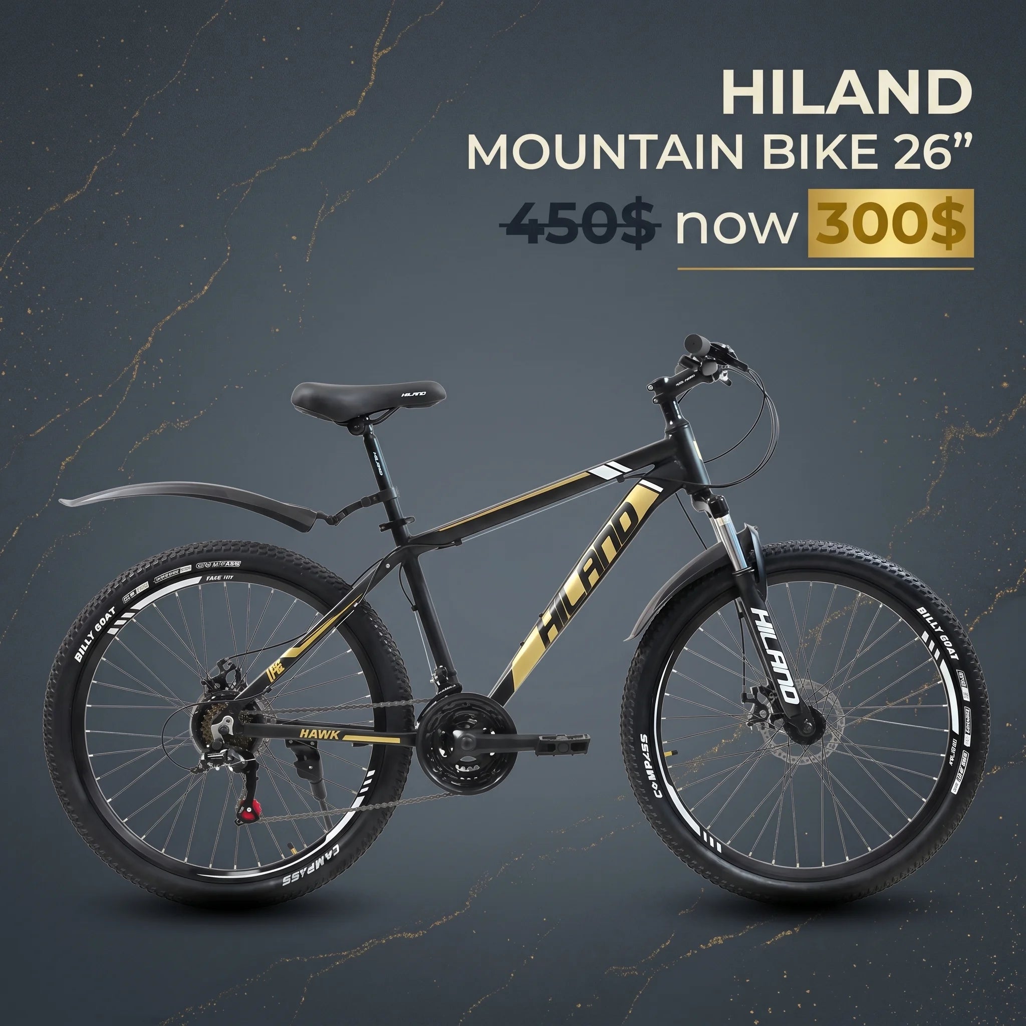 Hiland Crossride Hawk Mountain Bike Size 26 Black Gold