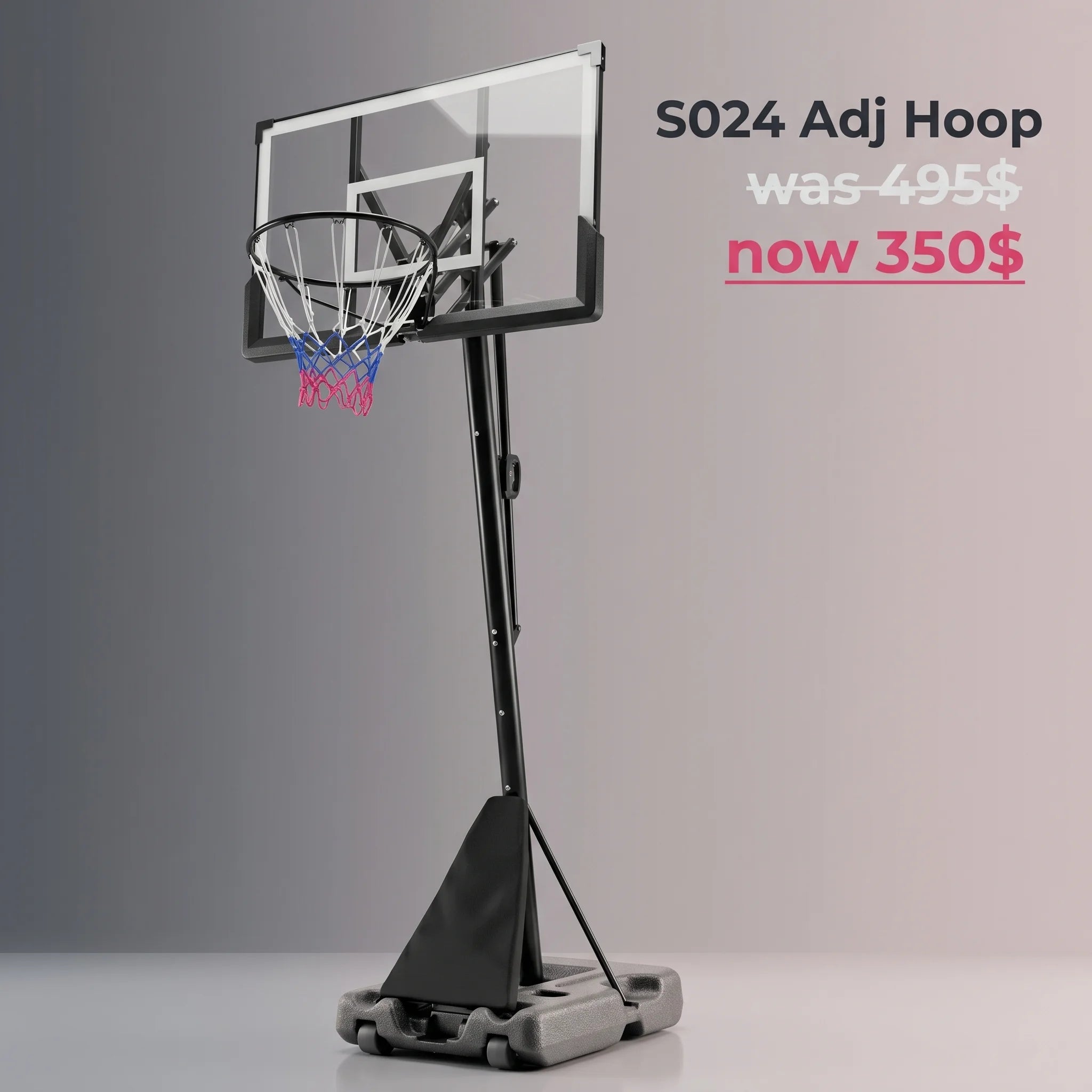 SBA Adjustable Basketball Hoop With Button Mechanism Board Size: 127x80cm Height: 2.45-3.05m