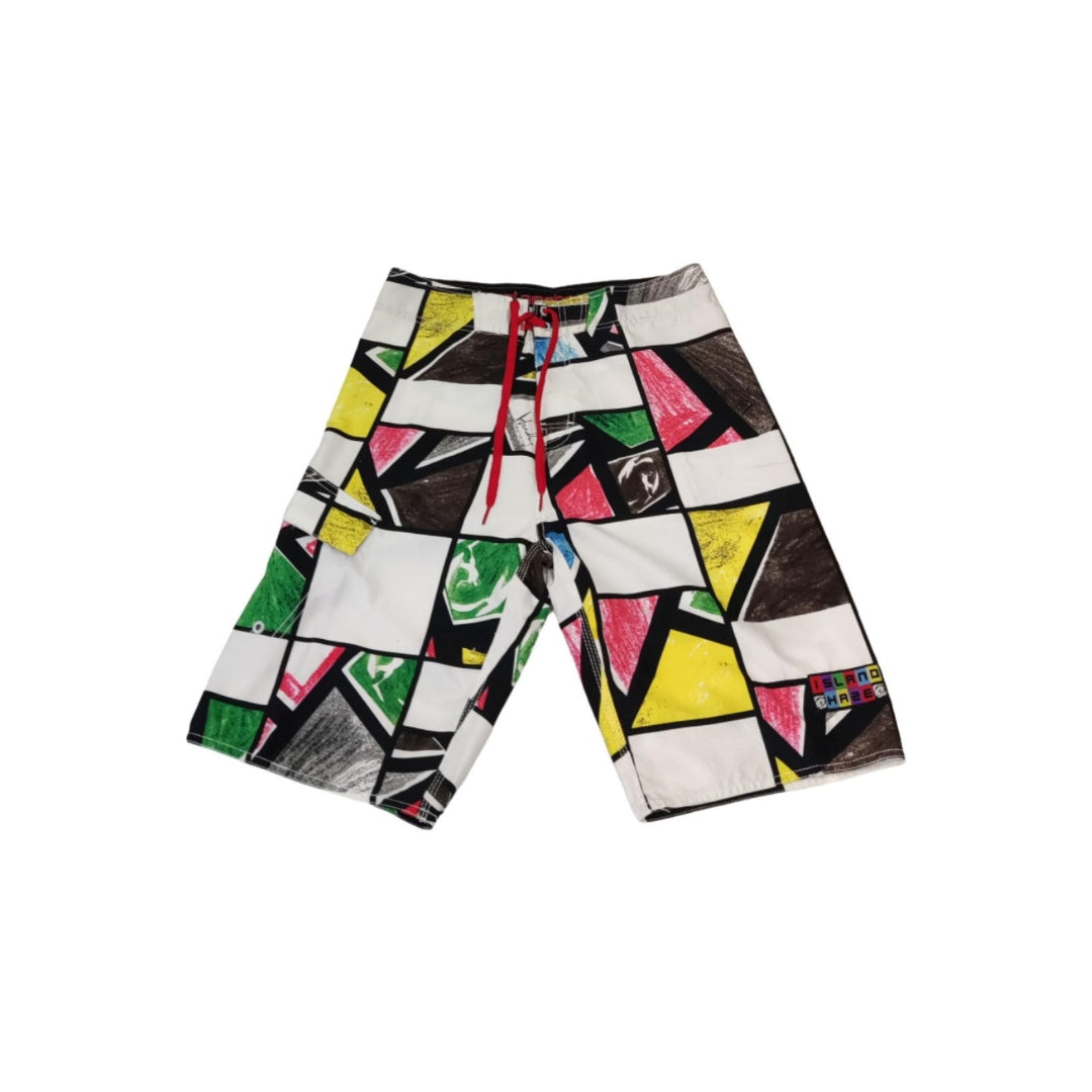 Island Haze Men's White Square Lines Boardshorts