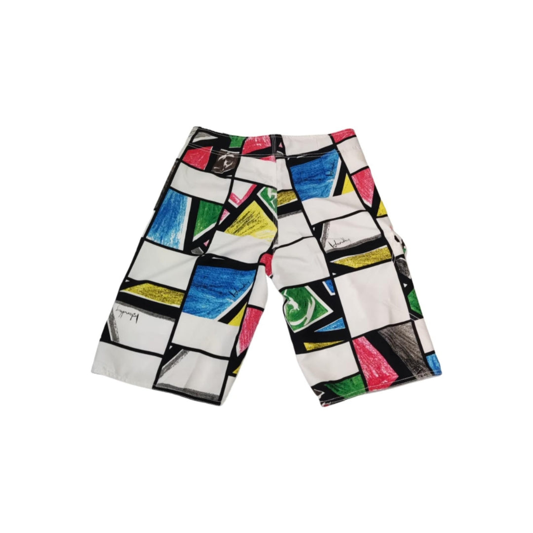 Island Haze Men's White Square Lines Boardshorts