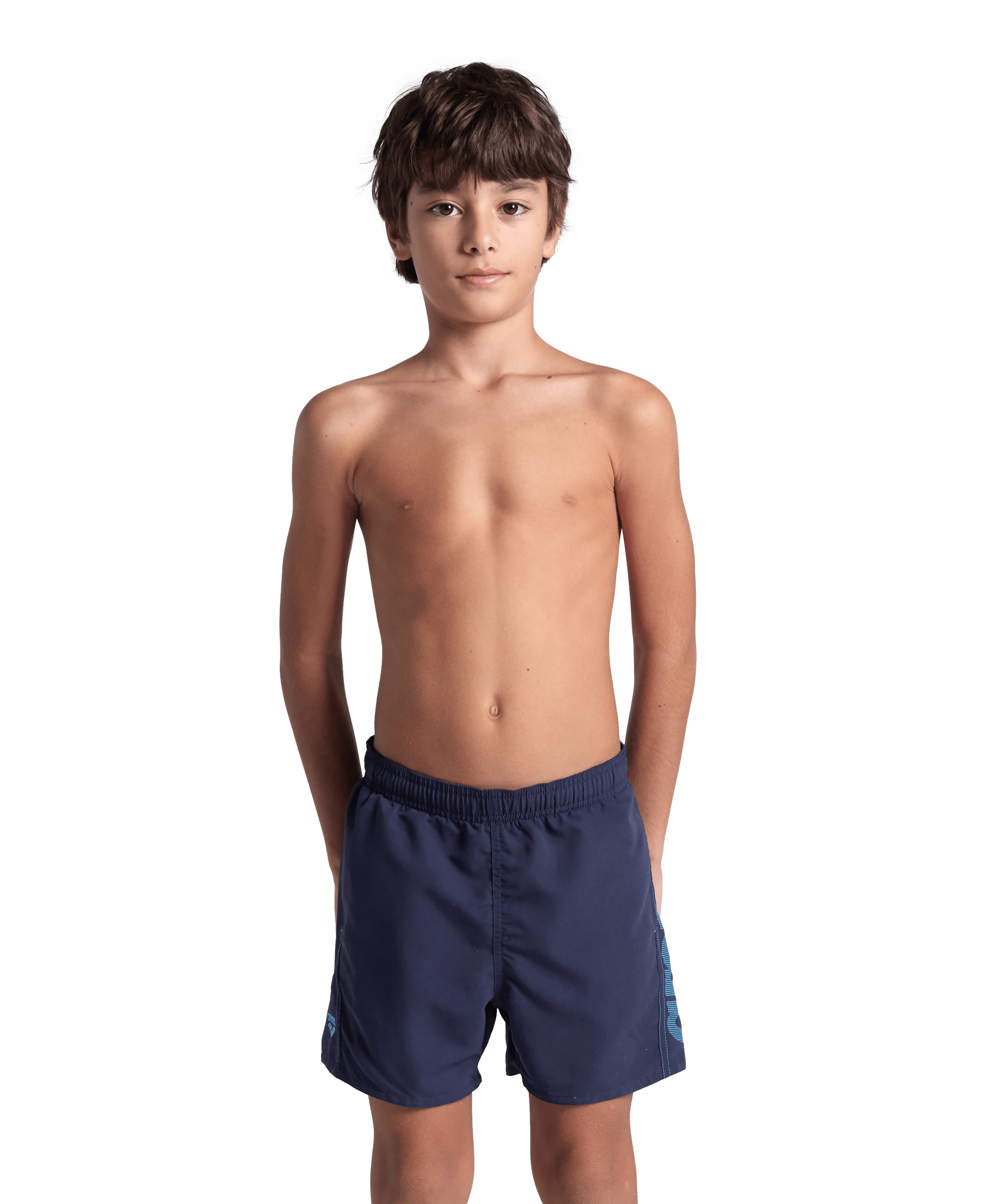 Arena Boys Beach Swimwear Fundamentals Logo Boxer Navy Turquoise Length 32cm