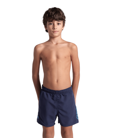 Arena Boys Beach Swimwear Fundamentals Logo Boxer Navy Turquoise Length 32cm