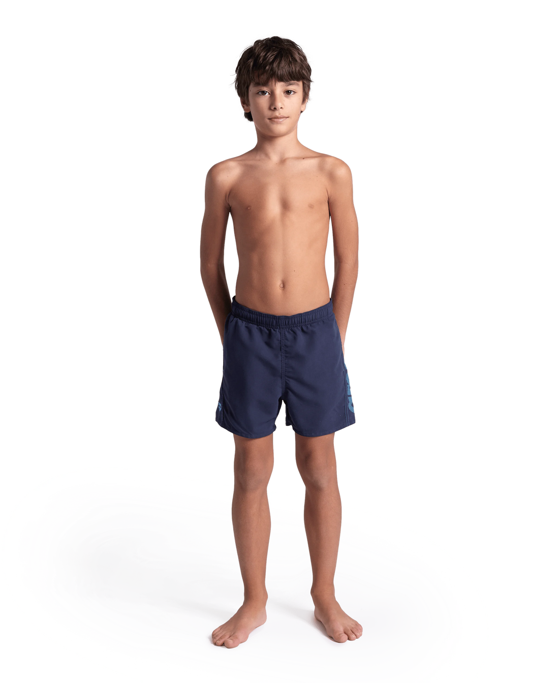 Arena Boys Beachwear Swim Boxers Fundamentals Logo Navy Turquoise 32cm