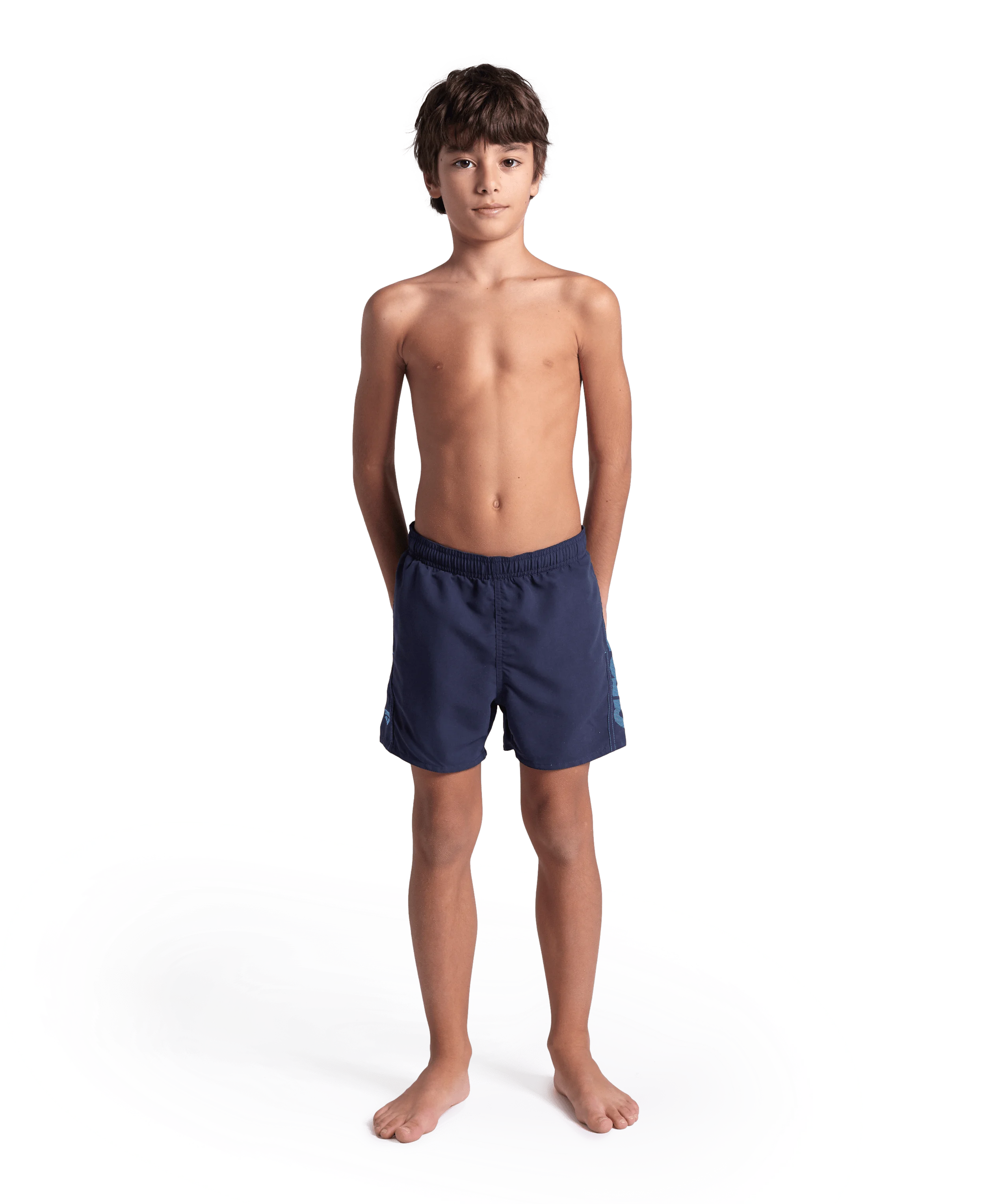 Arena Boys Beach Swimwear Fundamentals Logo Boxer Navy Turquoise Length 32cm