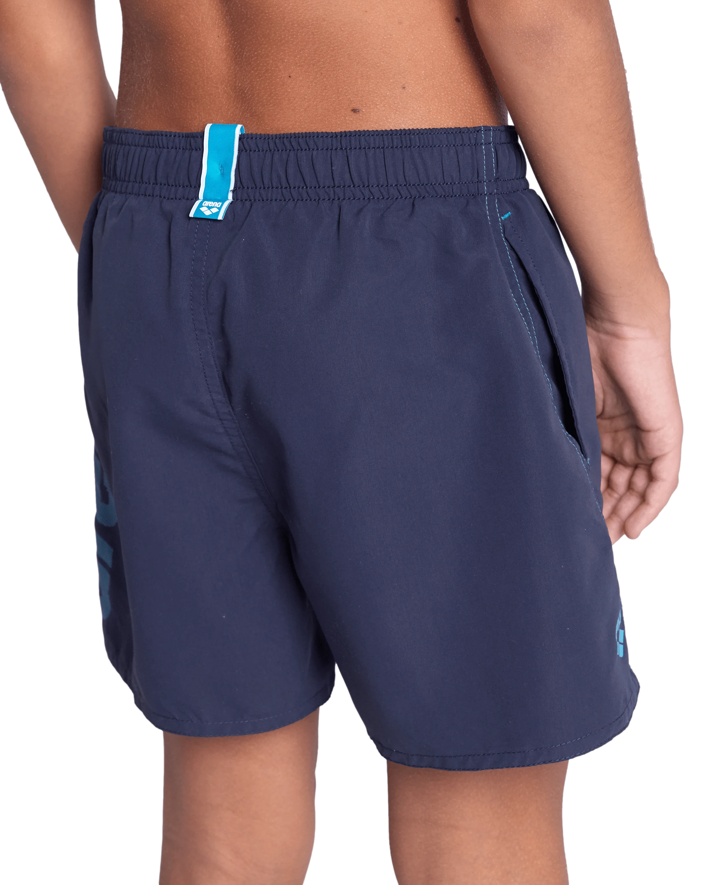 Arena Boys Beach Swimwear Fundamentals Logo Boxer Navy Turquoise Length 32cm