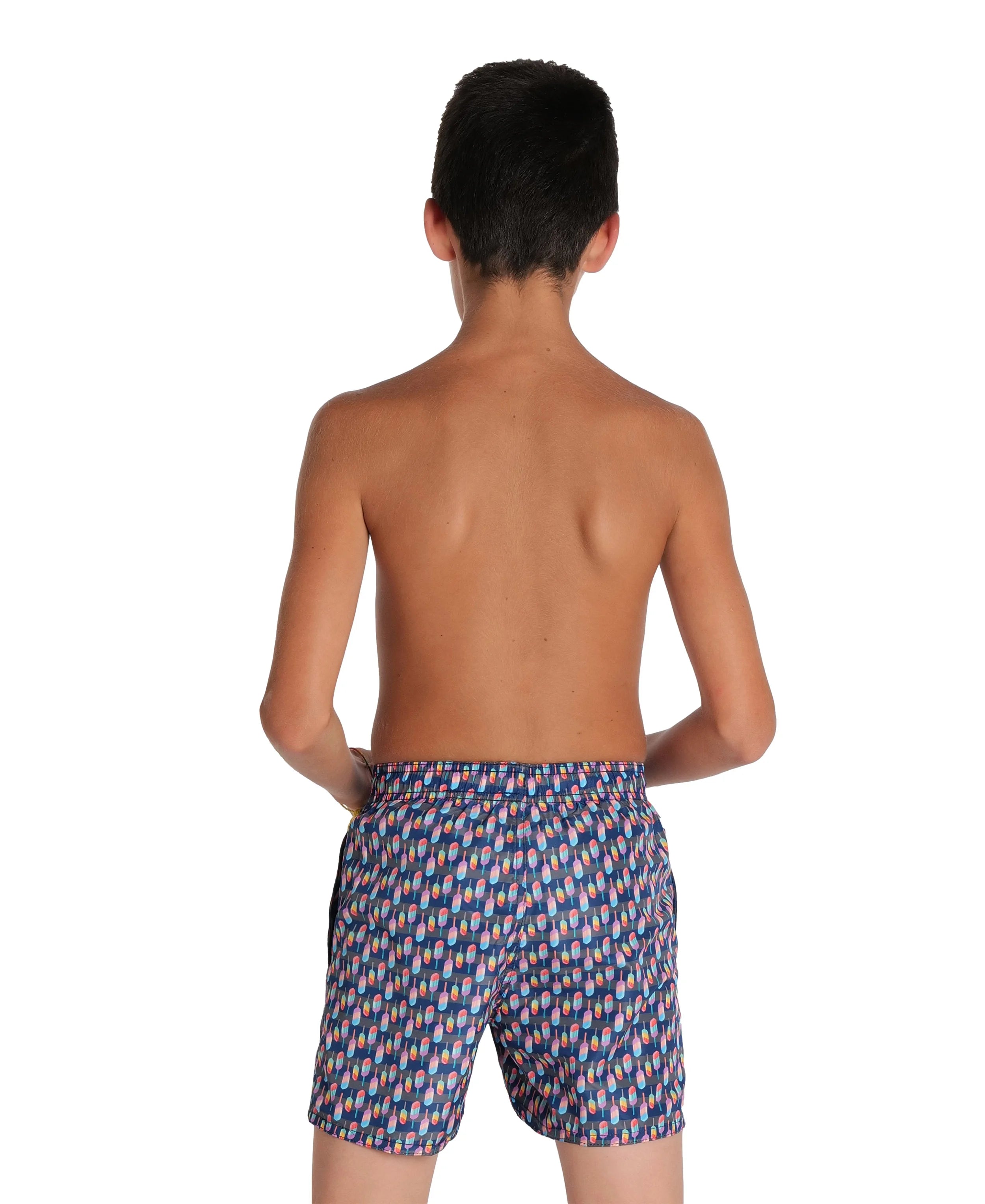 Arena Boys Junior Beach Swimwear Boxer All Over Asphalt Multi Length 32cm