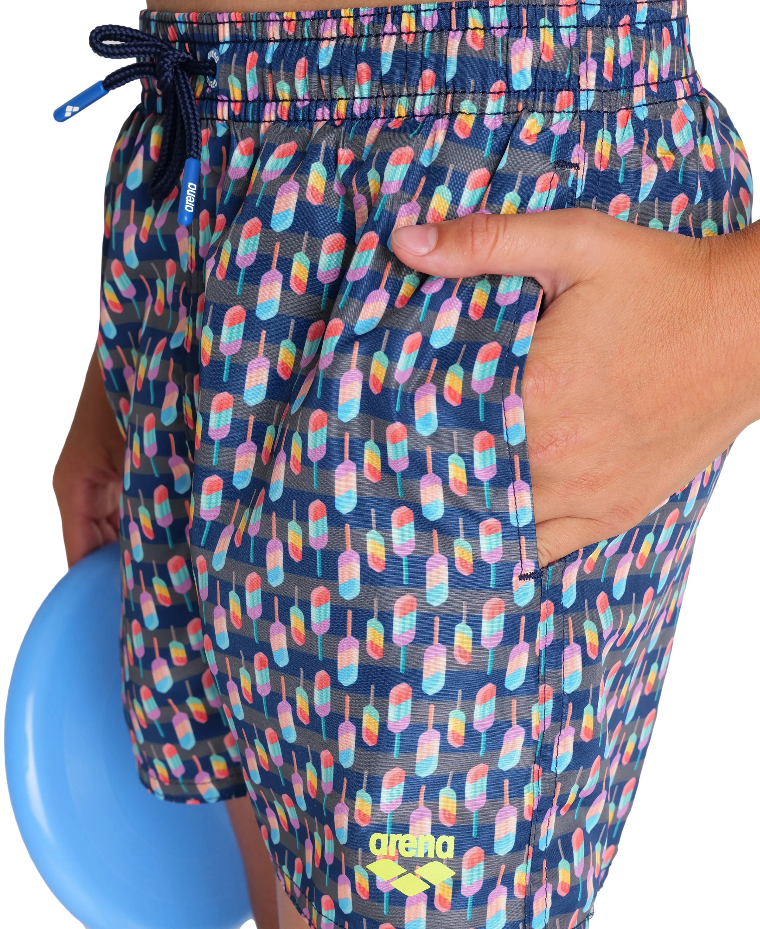 Arena Boys Junior Beach Swimwear Boxer All Over Asphalt Multi Length 32cm