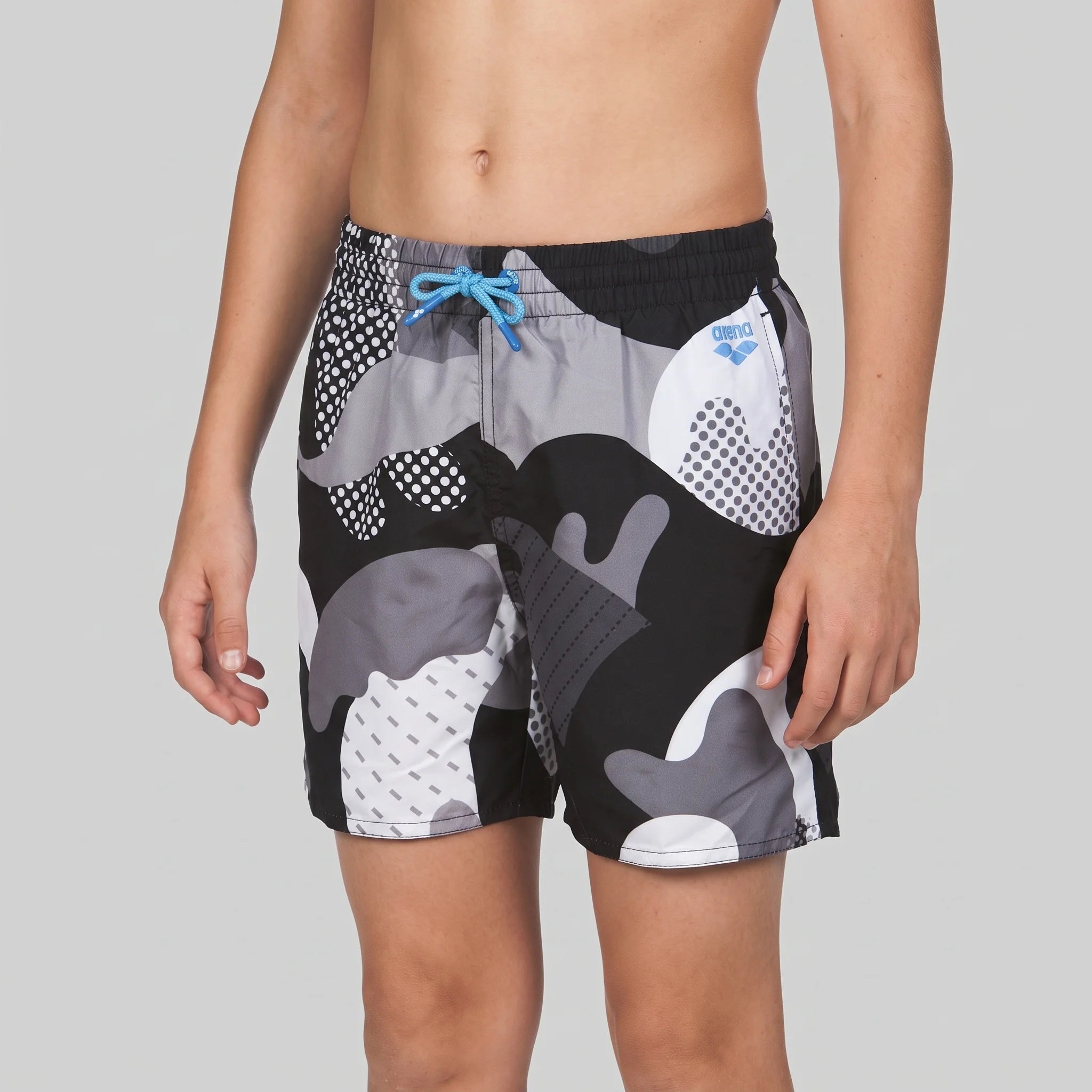 Arena Boys Junior Beach Swimwear Boxer Camo Grey Sea Blue Length 32cm