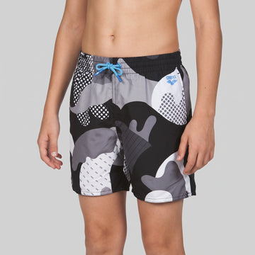 Arena Boys Junior Beach Swimwear Boxer Camo Grey Sea Blue Length 32cm