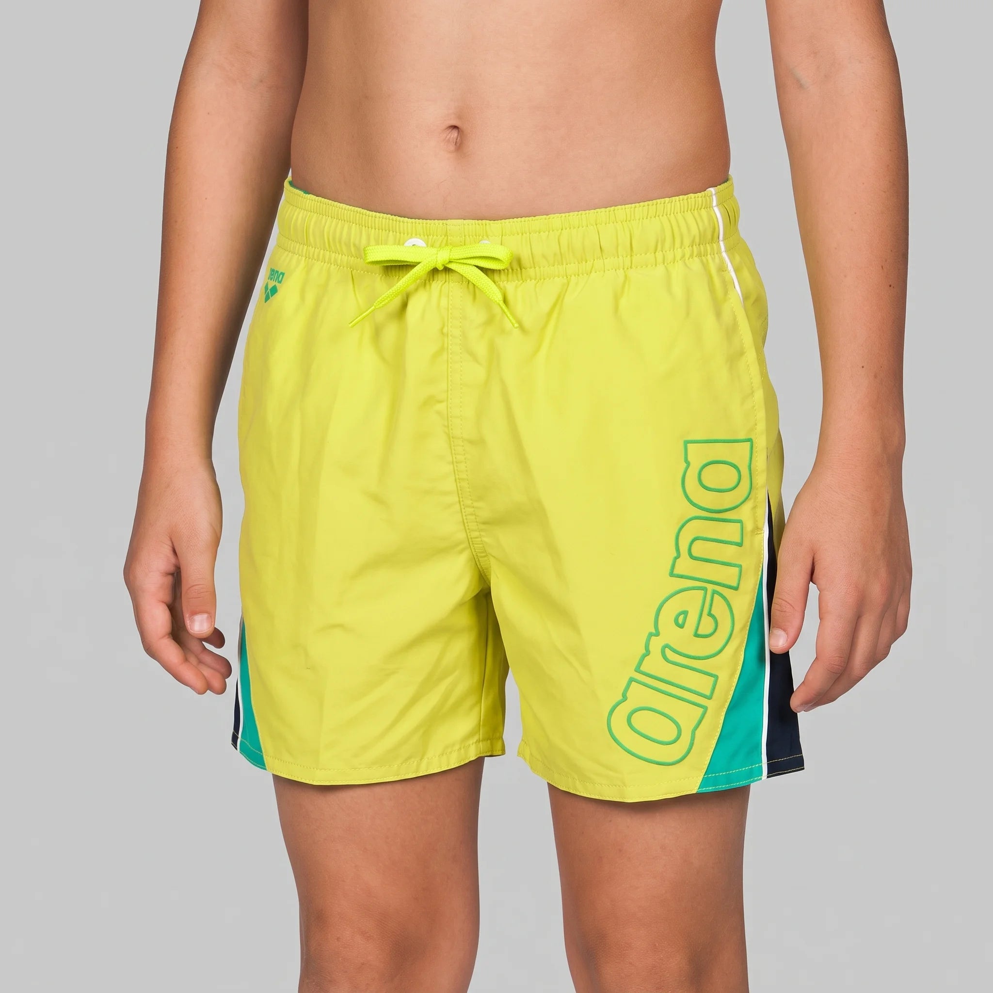 Arena Boys Beachwear Swim Boxers Fundamentals Panel Soft Green Navy Bali Green 32cm