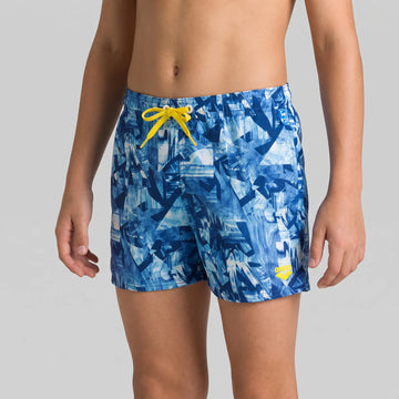 Arena Boys Junior Beach Swimwear Boxer Glitch Navy Multi Length 32cm