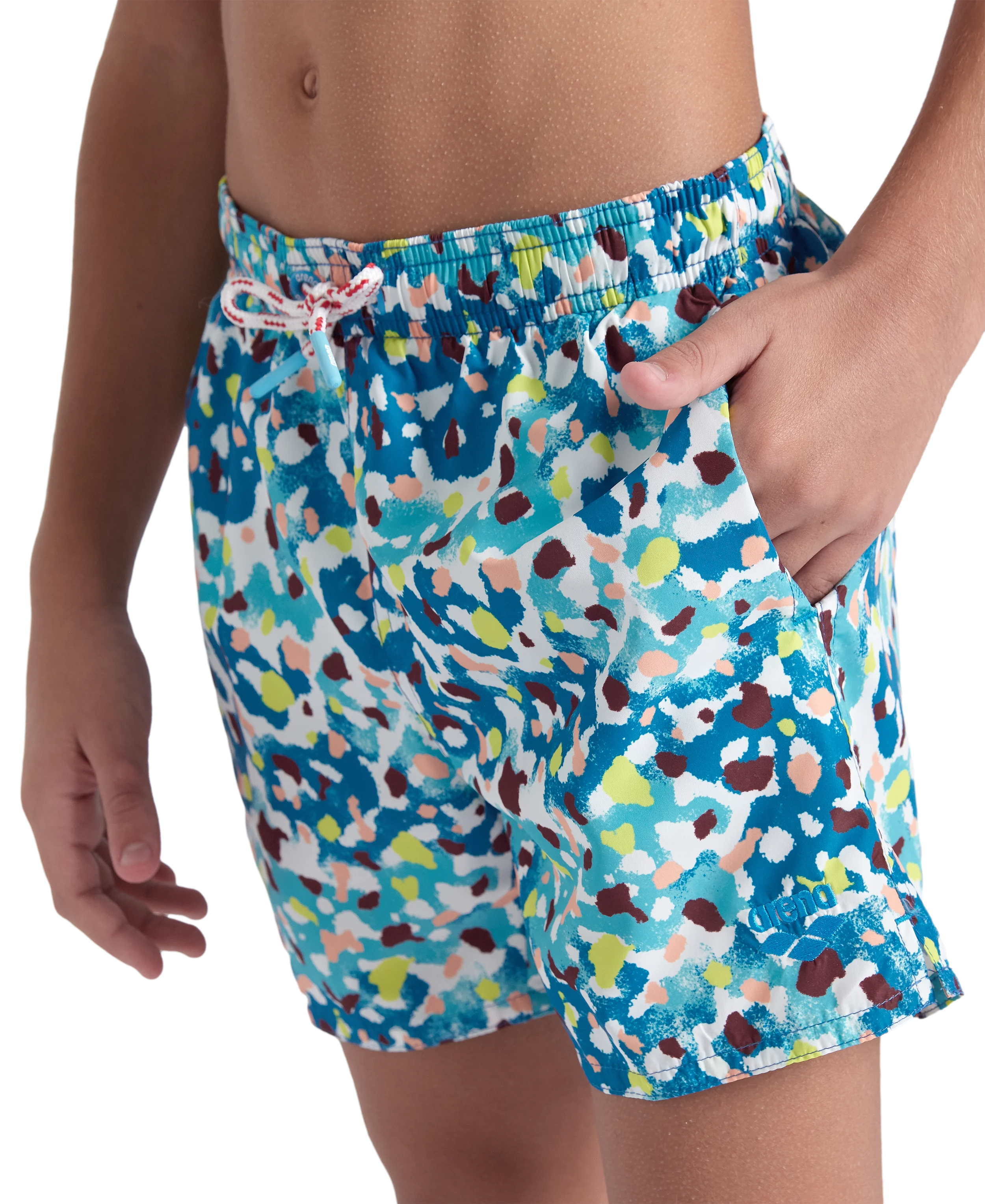 Arena Boys Junior Beach Swimwear Boxer Multi Water Prints All Over Length 32cm