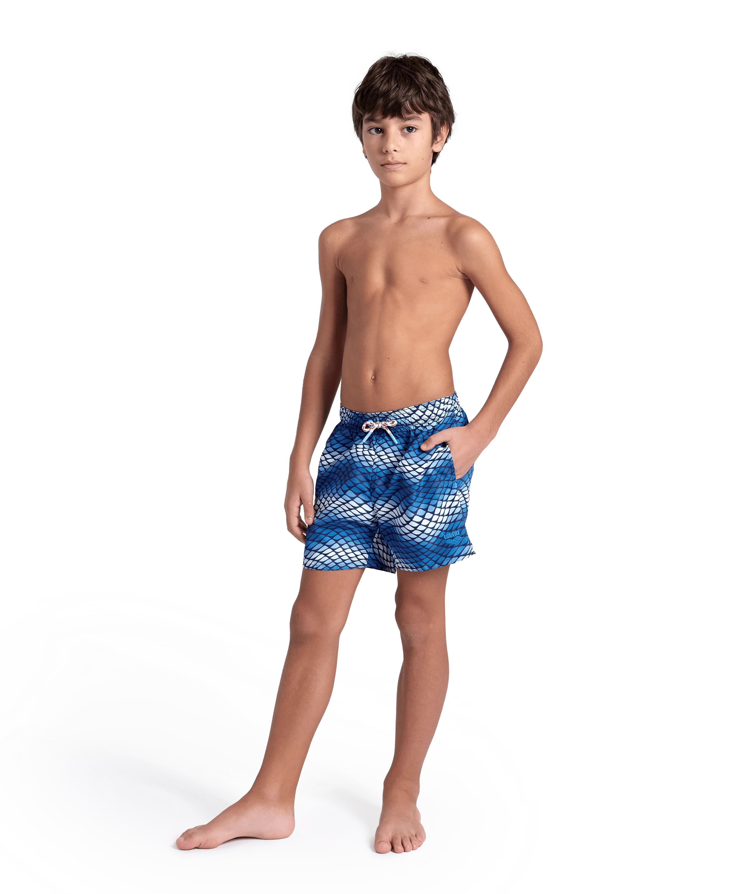 Arena Boys Junior Beach Swimwear Boxer Multi Water Prints All Over Length 32cm