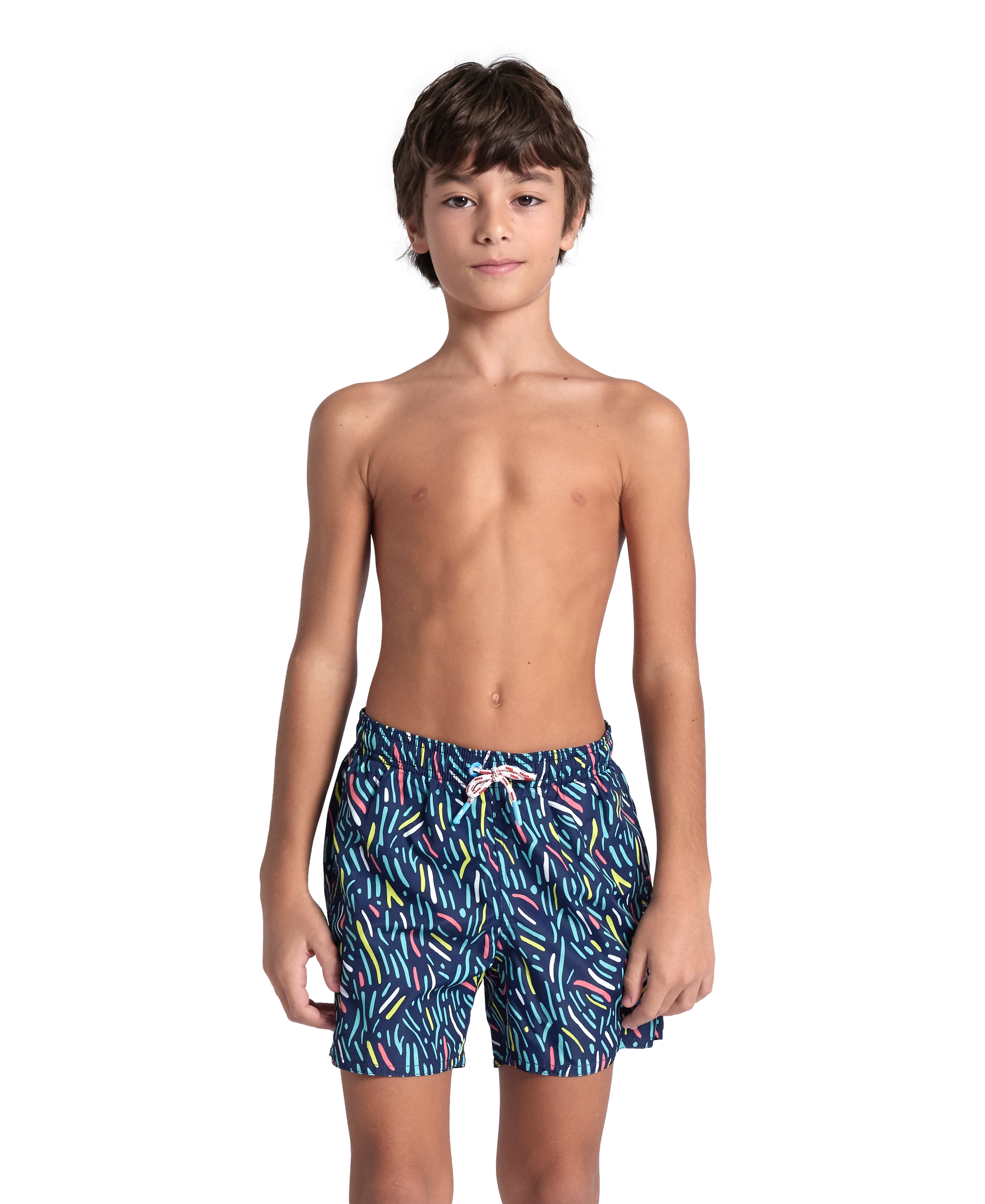 Arena Boys Junior Beach Swimwear Boxer Multi Water Prints All Over Length 32cm