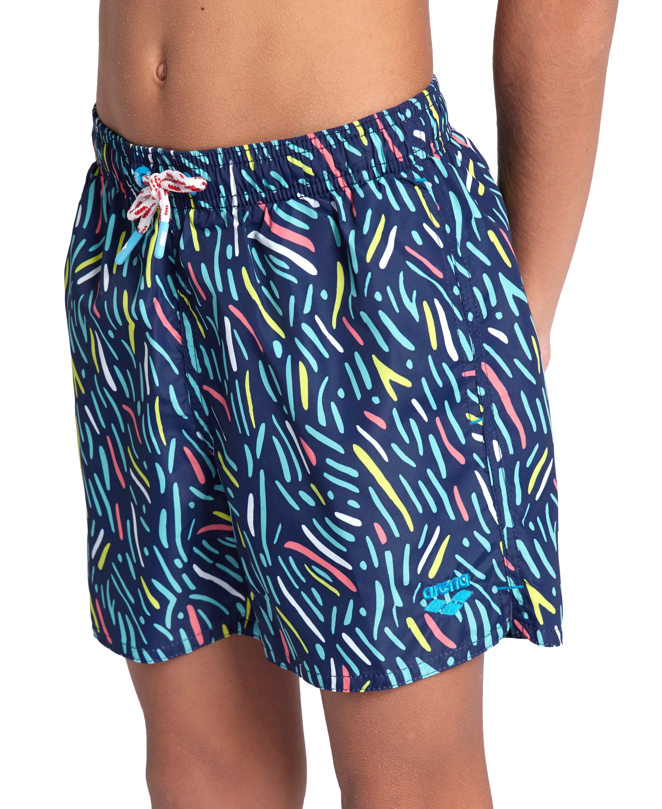 Arena Boys Junior Beach Swimwear Boxer Multi Water Prints All Over Length 32cm