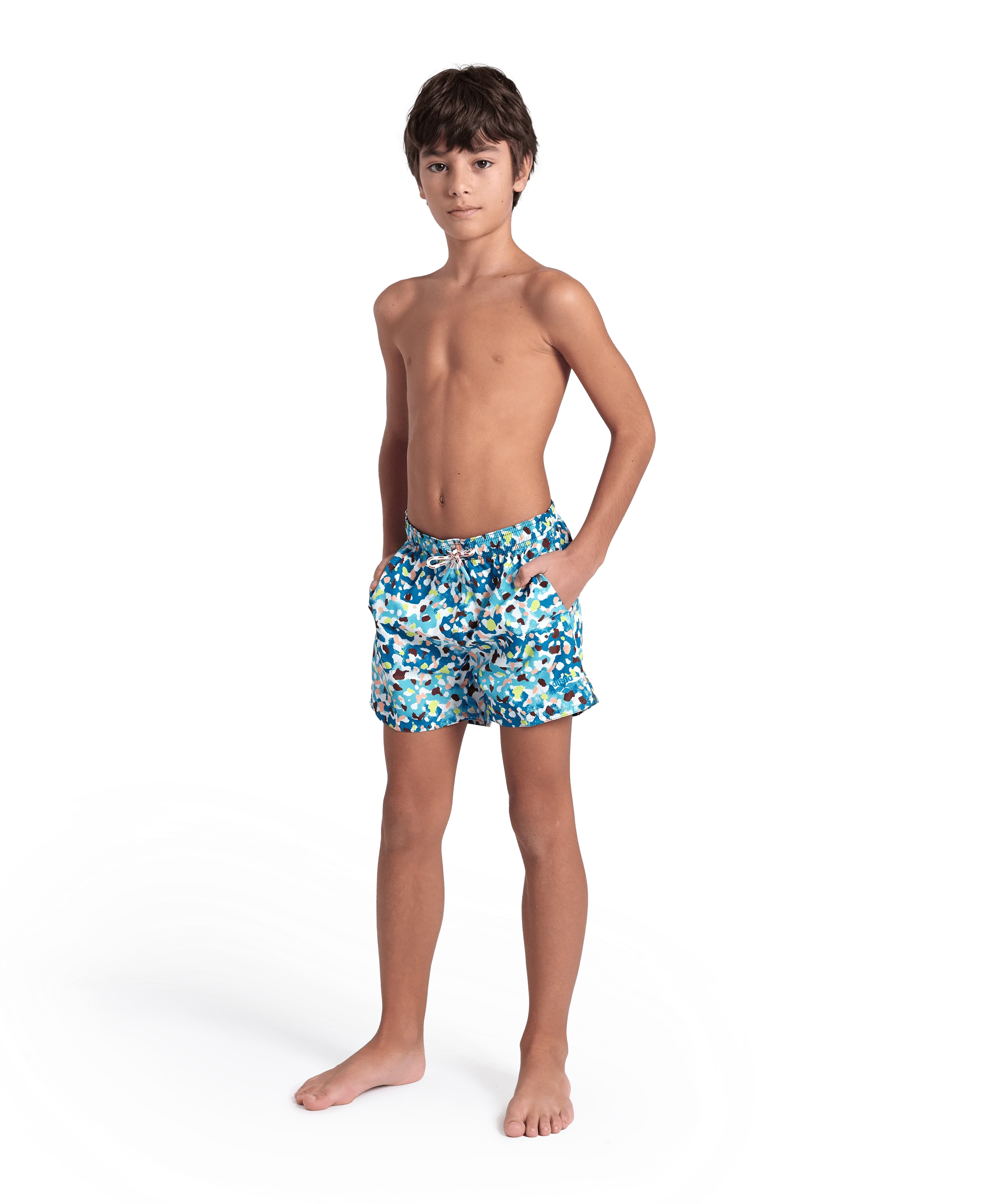 Arena Boys Junior Beach Swimwear Boxer Water Prints All Over Water Multi Length 32cm