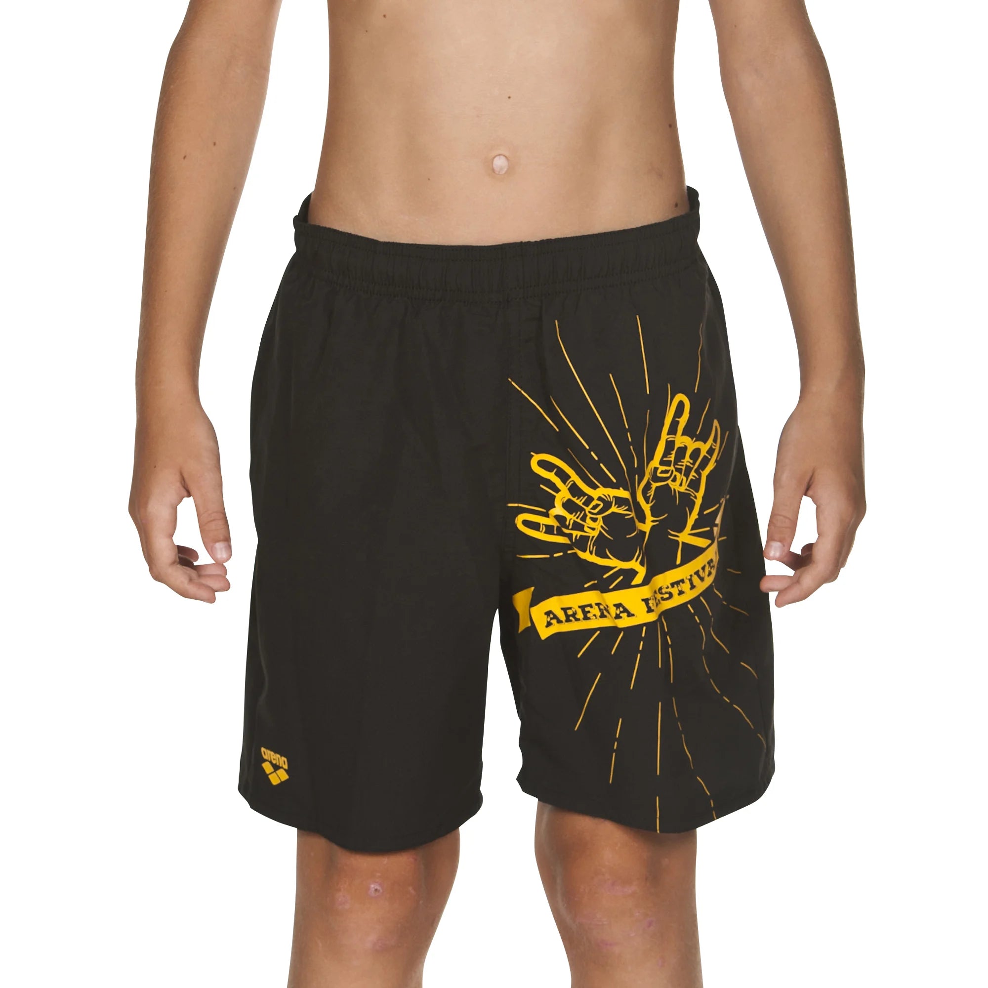 Arena Boys Beachwear Swim Bermudas Festival Black Lily Yellow 42cm