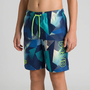 Arena Boys Junior Beach Swimwear Long Bermuda Geometrical Navy Multi Length 42cm