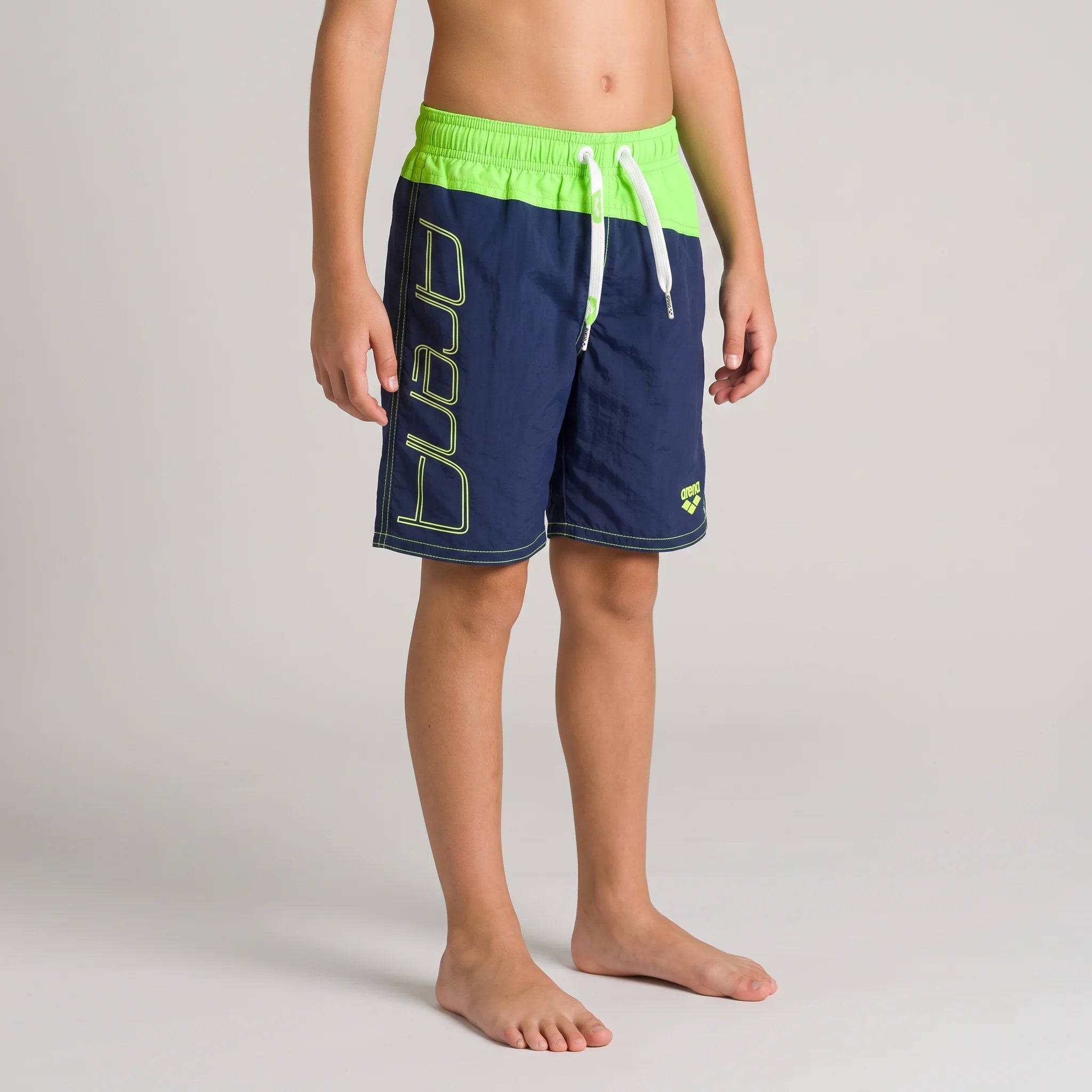 Arena Boys Junior Beach Swimwear Long Bermuda Navy Shiny Green Length 42cm