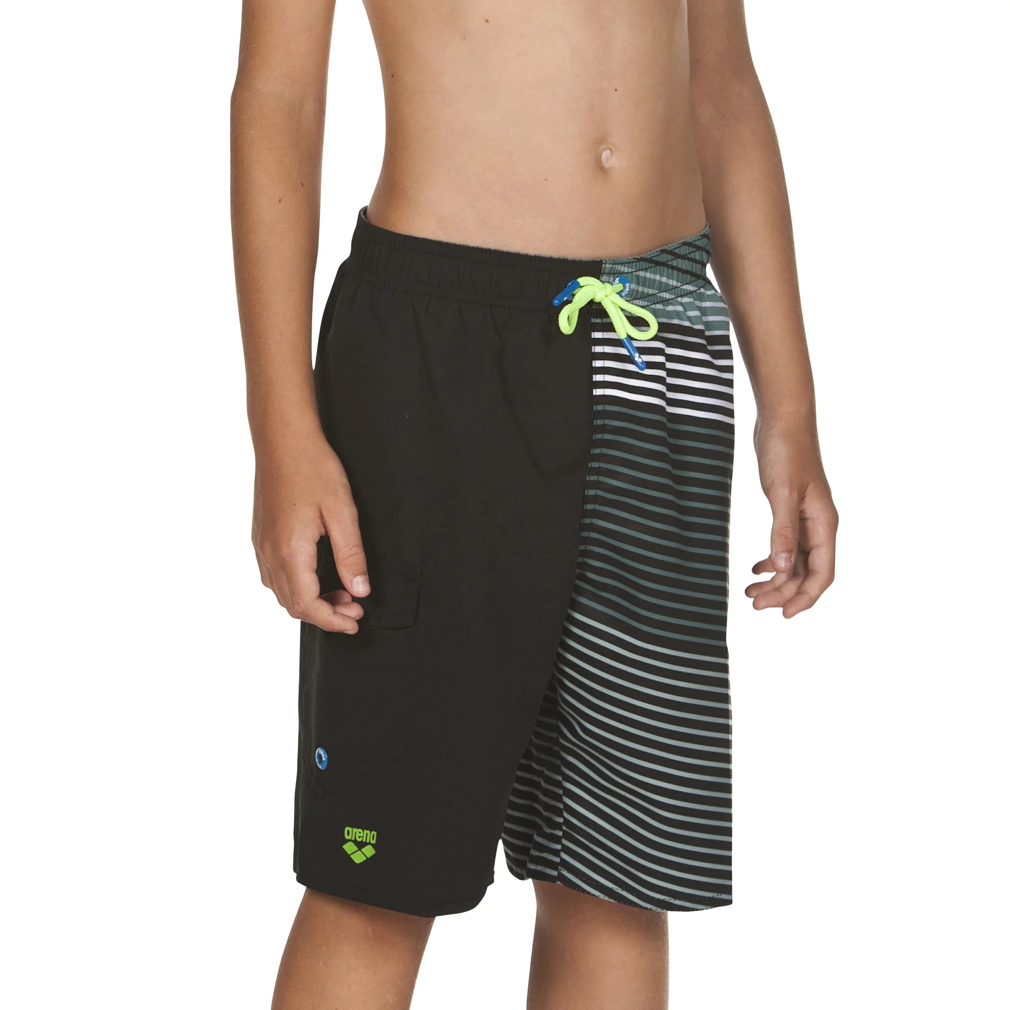 Arena Boys Junior Beach Swimwear Long Bermuda Stripes Black Length 32cm