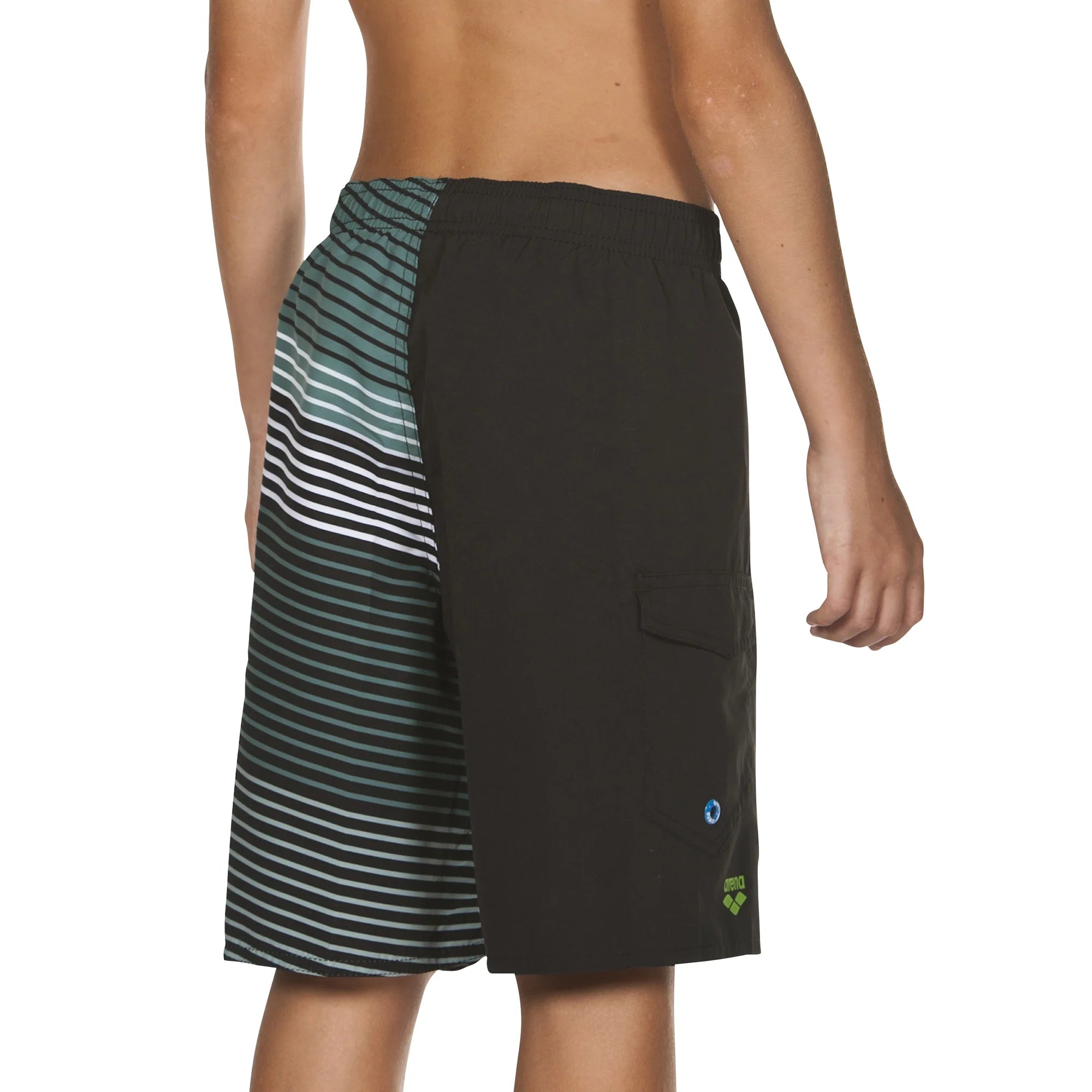 Arena Boys Junior Beach Swimwear Long Bermuda Stripes Black Length 32cm