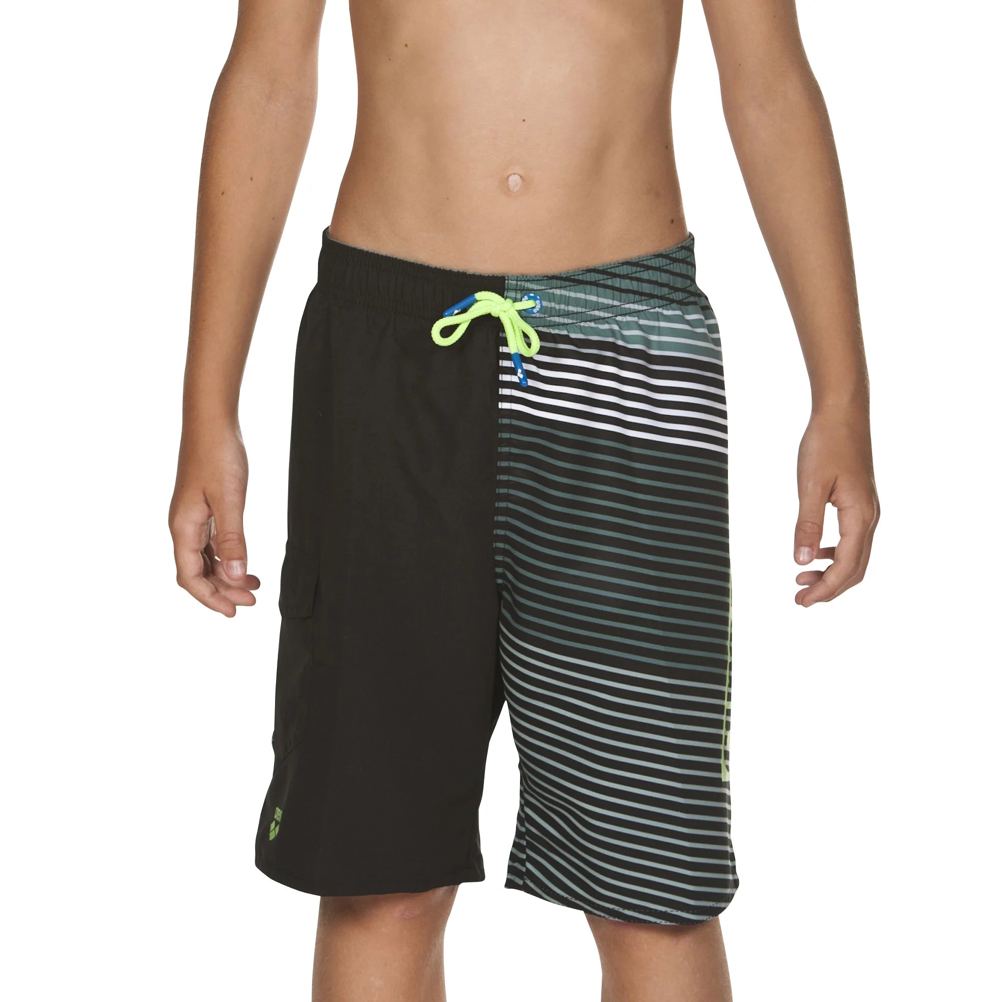 Arena Boys Junior Beach Swimwear Long Bermuda Stripes Black Length 32cm