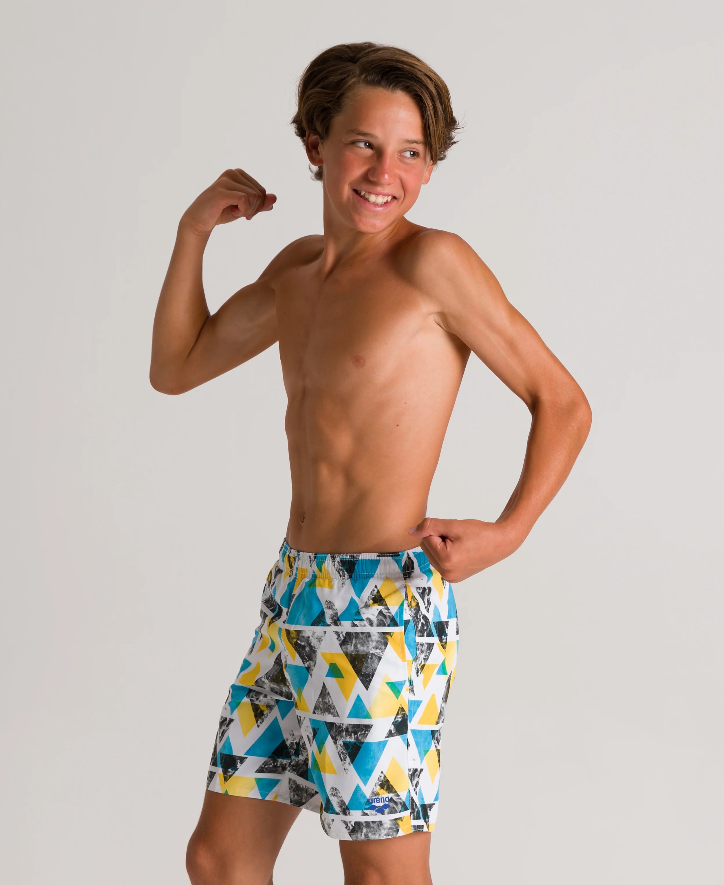 Arena Boys Junior Beach Swimwear Long Bermuda White Multi Length 42cm