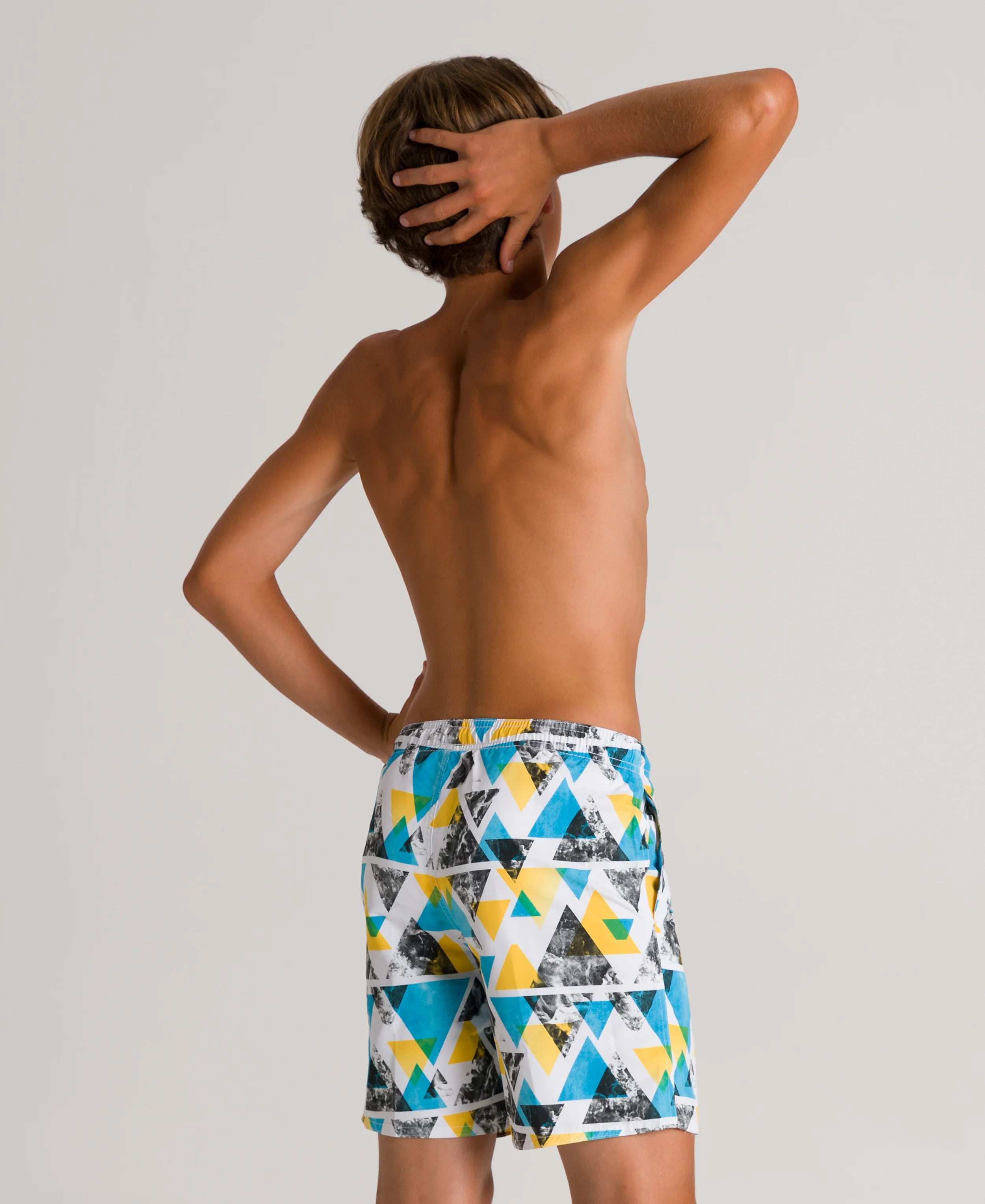 Arena Boys Junior Beach Swimwear Long Bermuda White Multi Length 42cm