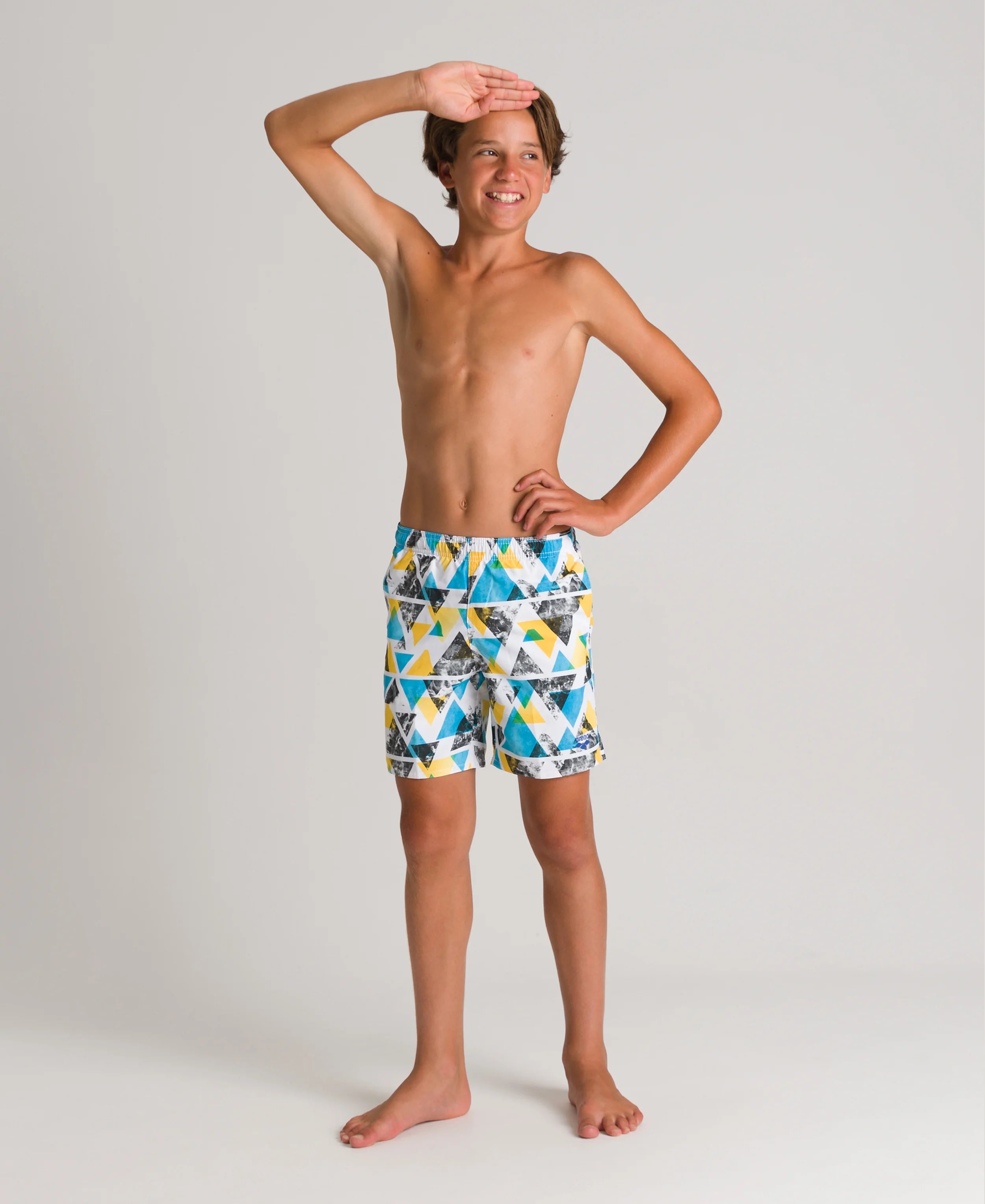 Arena Boys Junior Beach Swimwear Long Bermuda White Multi Length 42cm