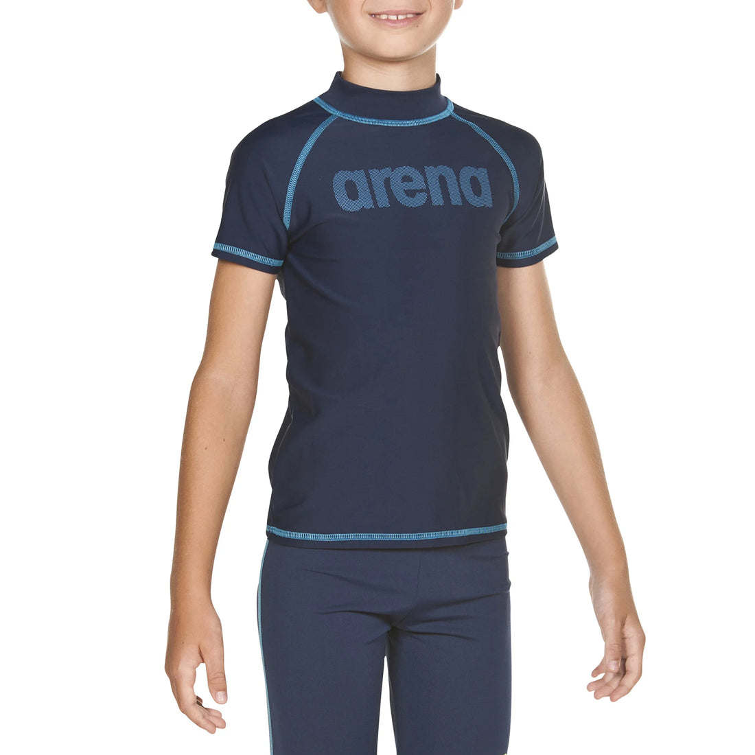 Arena Boys Swim Rashguards UV Short Sleeve Navy Sea Blue