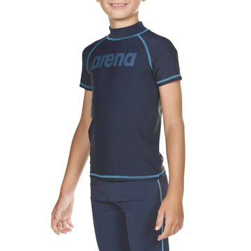 Arena Boys Swim Rashguards UV Short Sleeve Navy Sea Blue