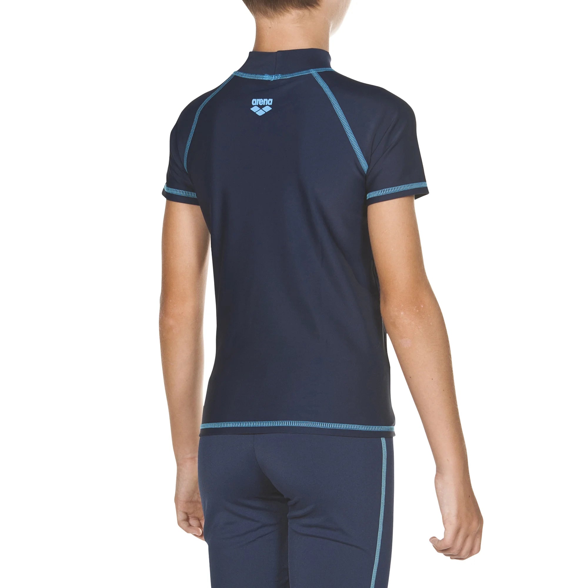 Arena Boys Swim Rashguards UV Short Sleeve Navy Sea Blue