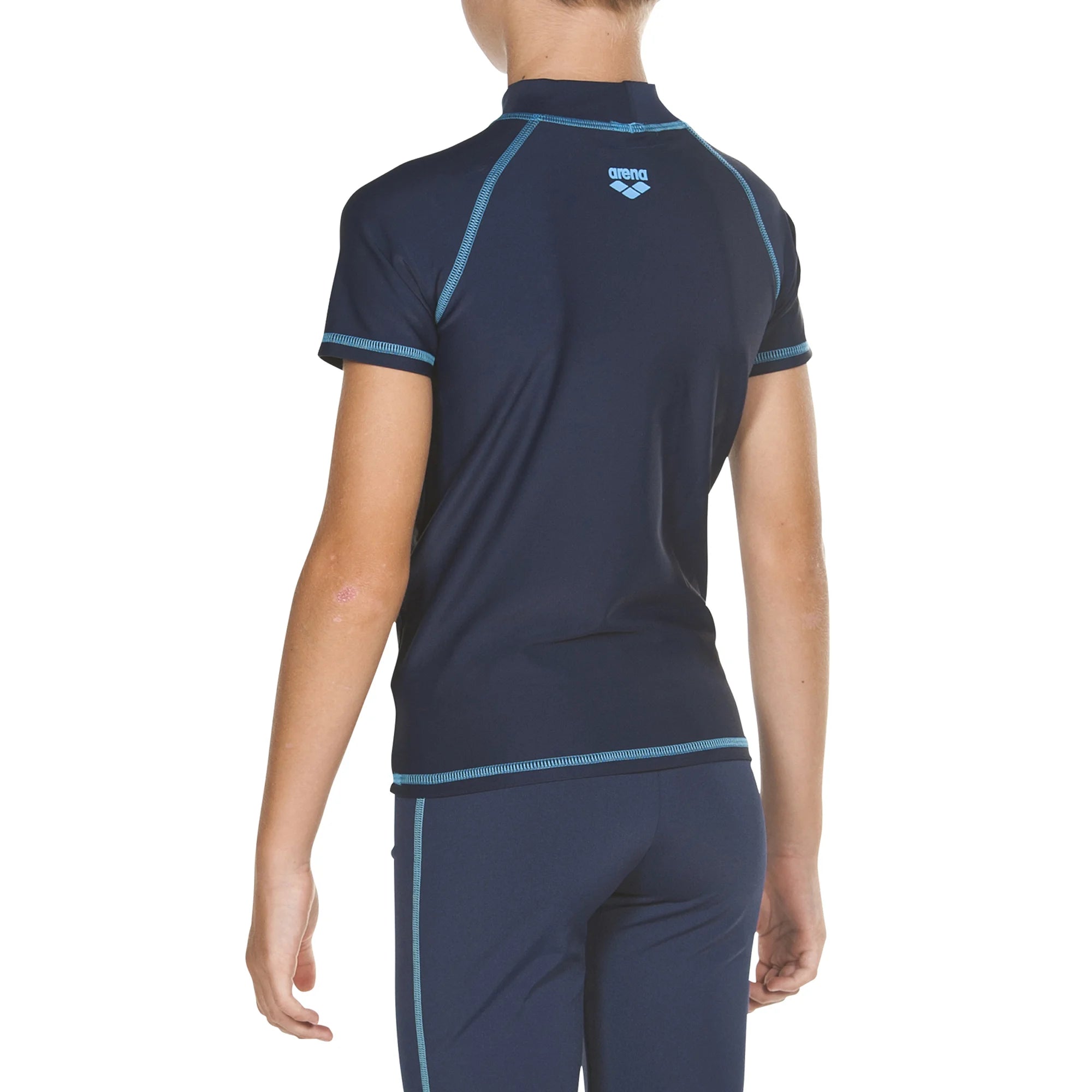 Arena Boys Swim Rashguards UV Short Sleeve Navy Sea Blue