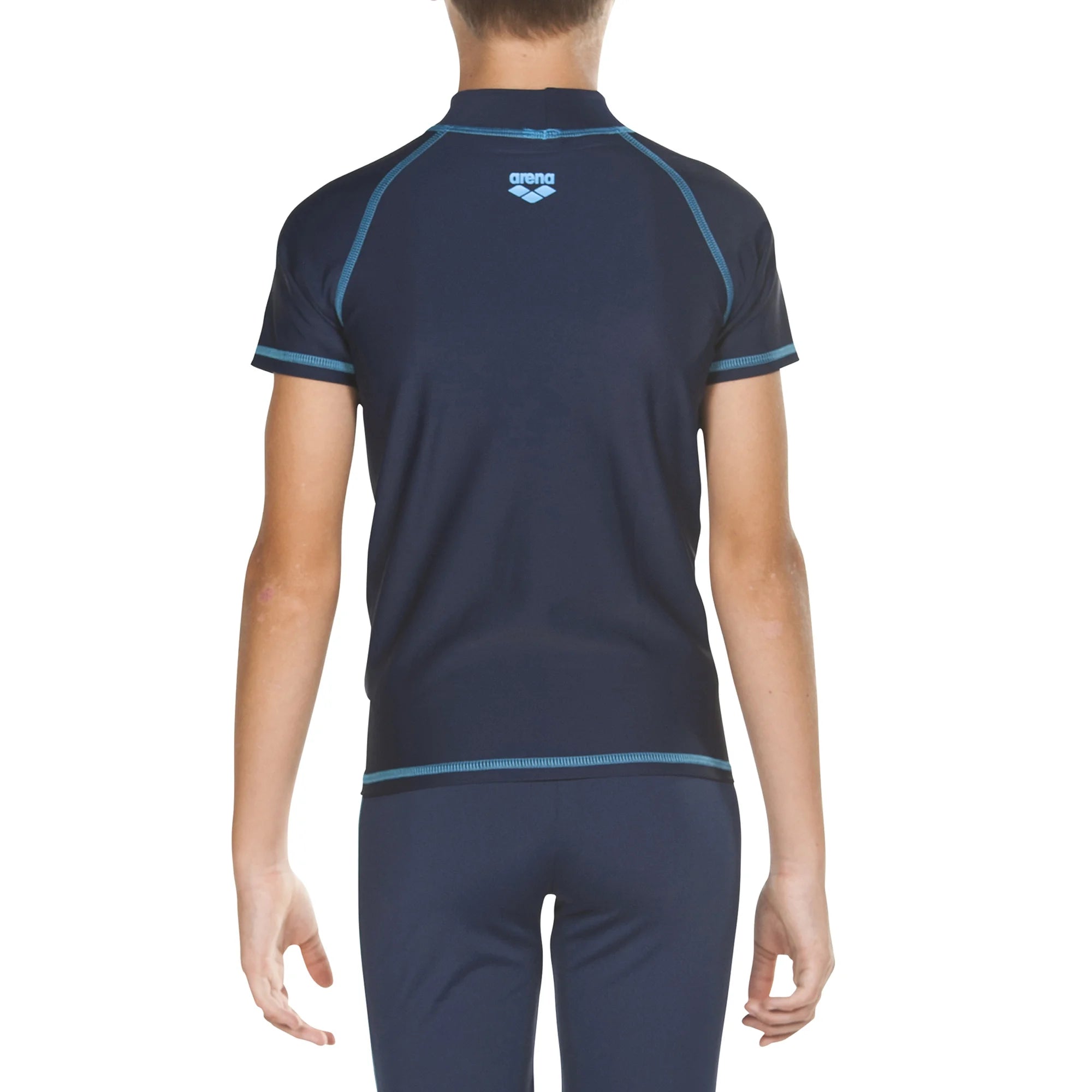 Arena Boys Swim Rashguards UV Short Sleeve Navy Sea Blue