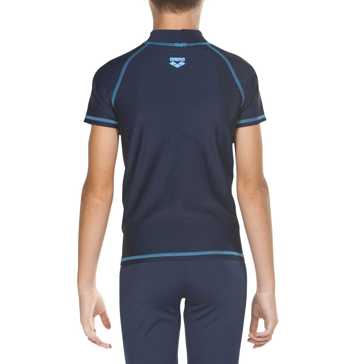 Arena Boys Swim Rashguards UV Short Sleeve Navy Sea Blue