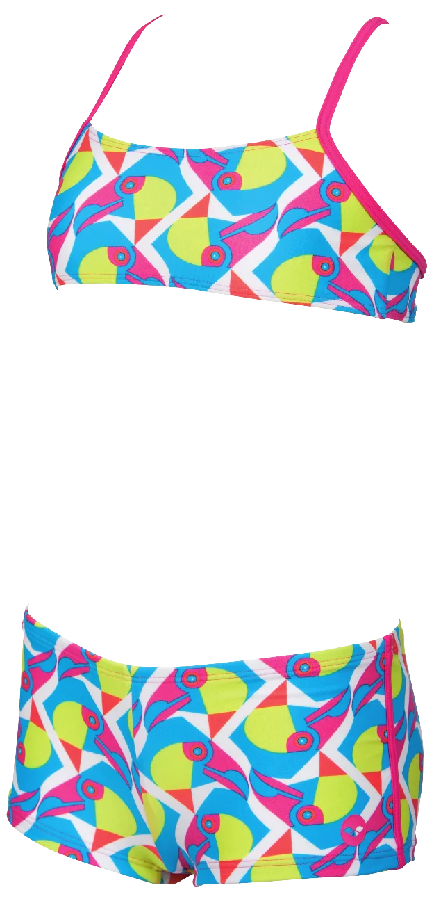 Arena Girls Beachwear Two Piece Little Toucan Top White Fresia Rose