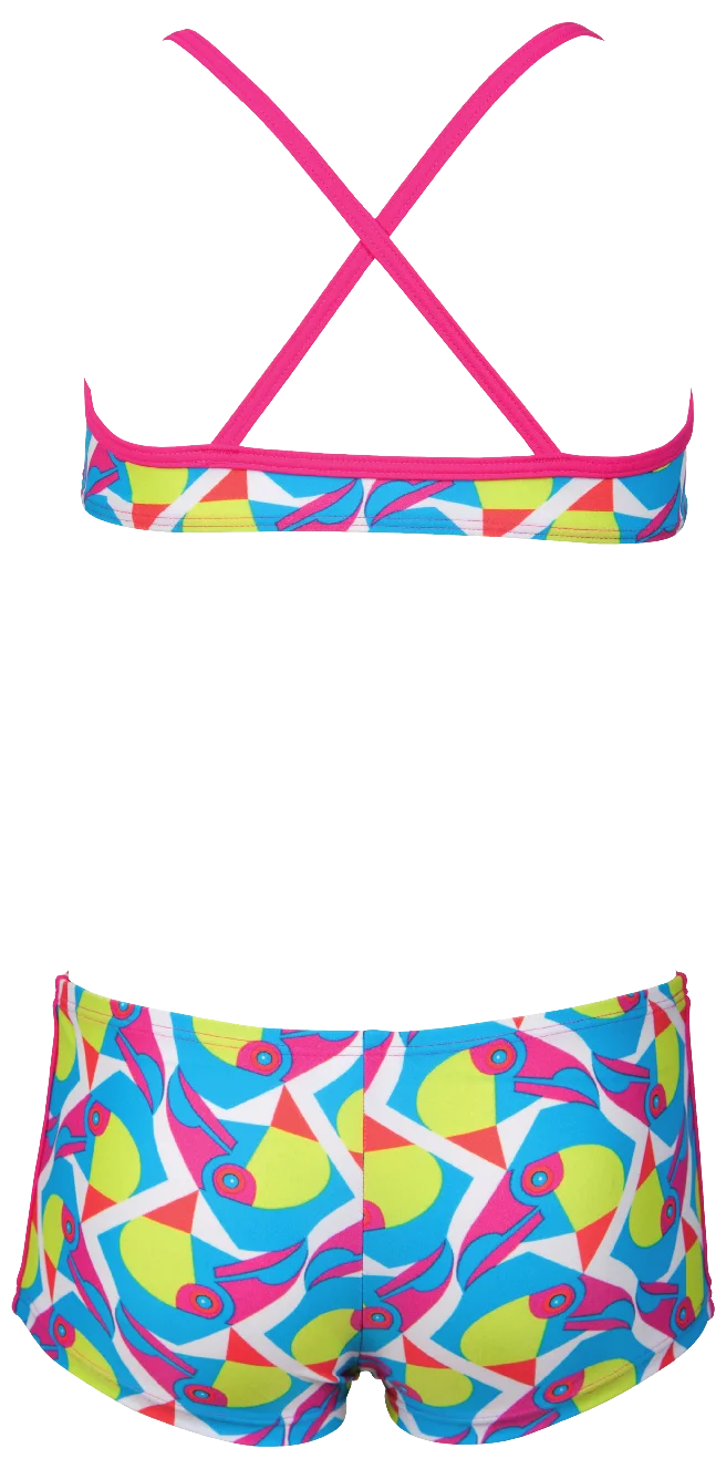 Arena Girls Beachwear Two Piece Little Toucan Top White Fresia Rose