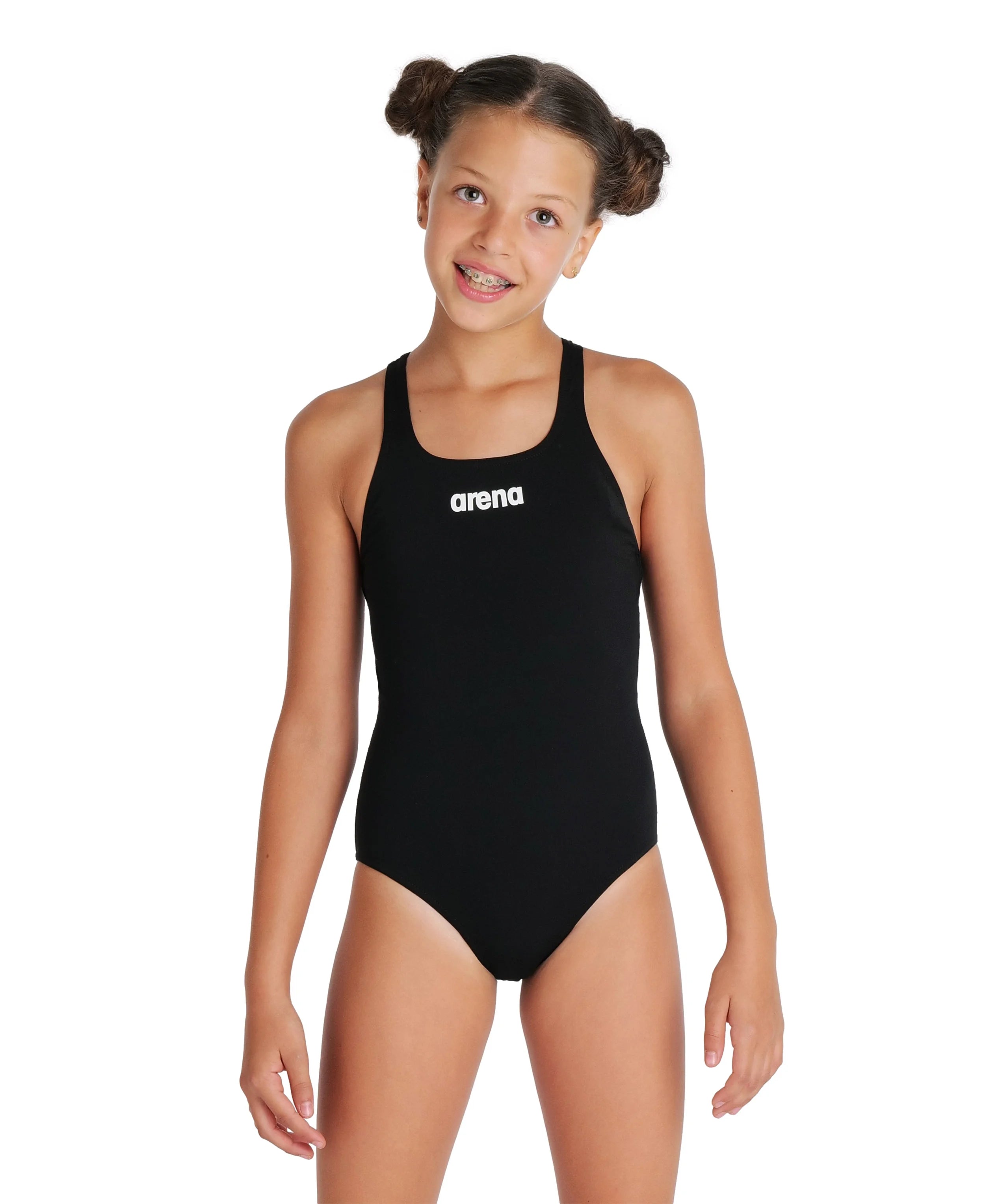 Arena Girls One Piece Training Swimwear Swim Pro Back Solid Black