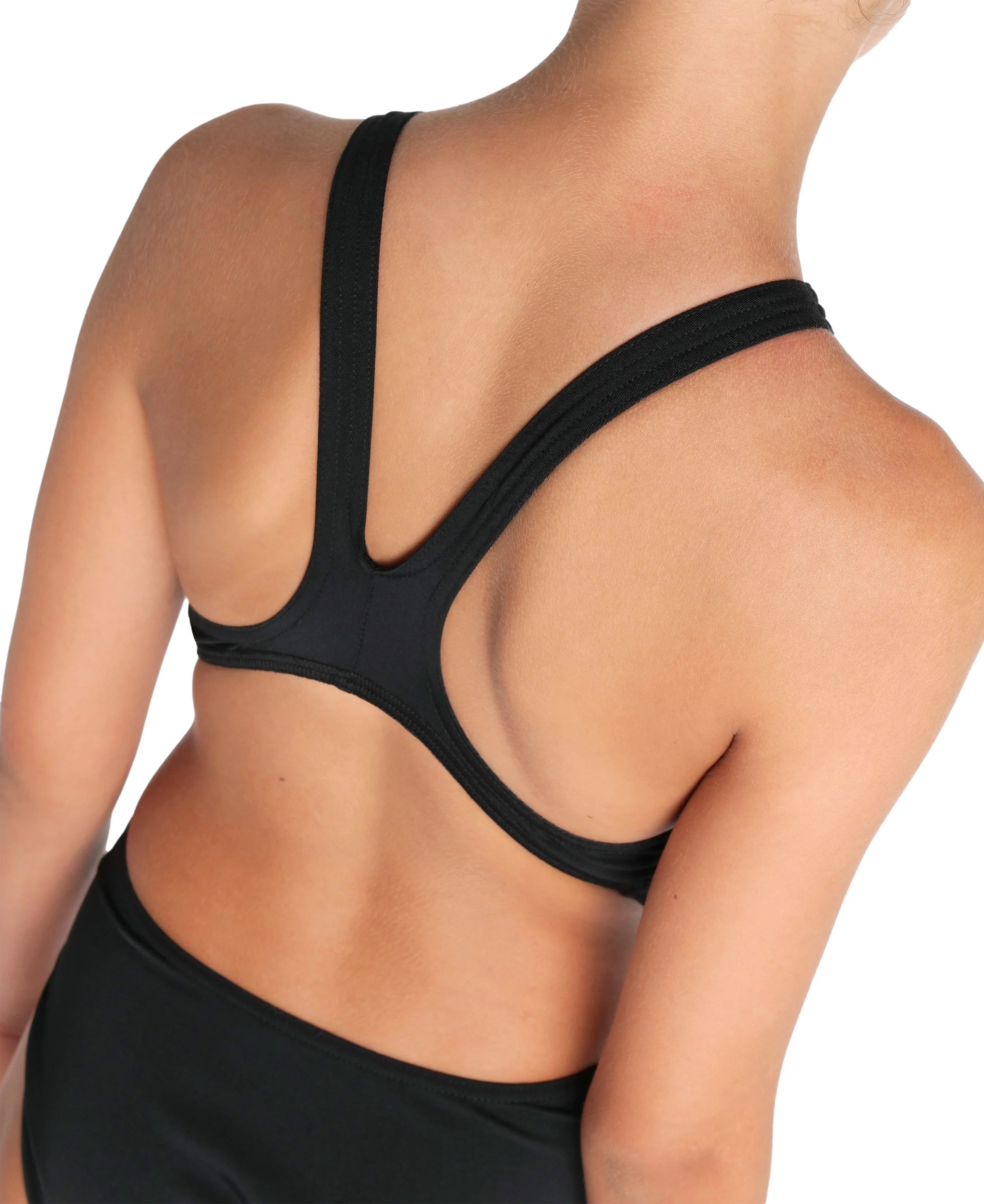 Arena Girls One Piece Training Swimwear Swim Tech Back Solid Black