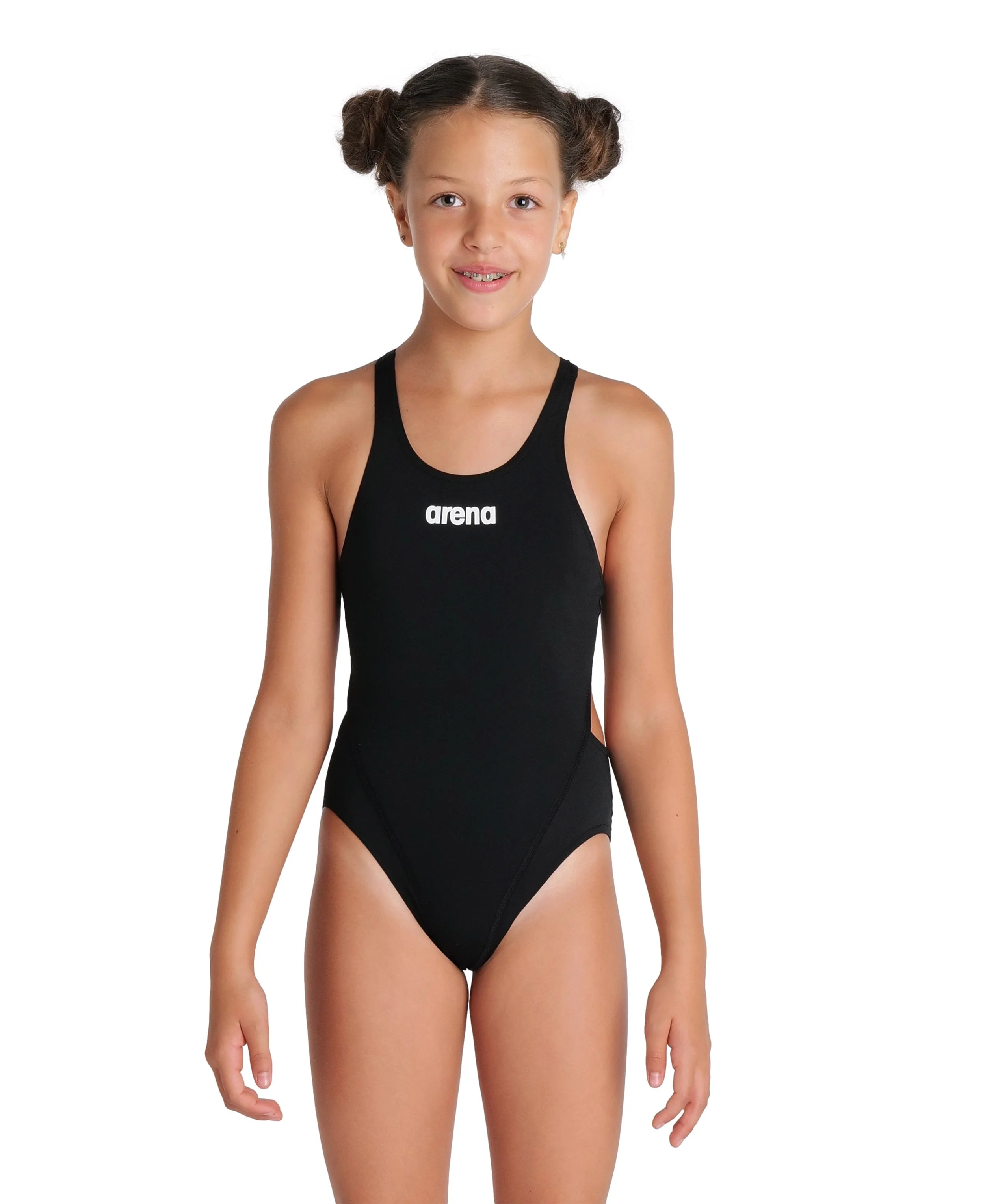 Arena Girls One Piece Training Swimwear Swim Tech Back Solid Black