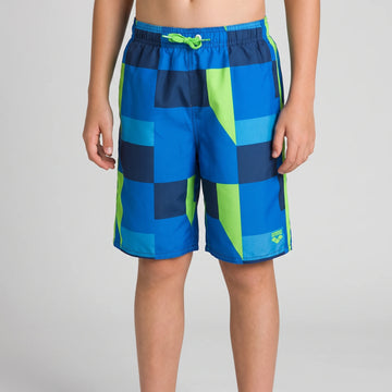Arena Junior Beach Swimwear Long Bermuda Geometrical Navy Leaf Length 42cm